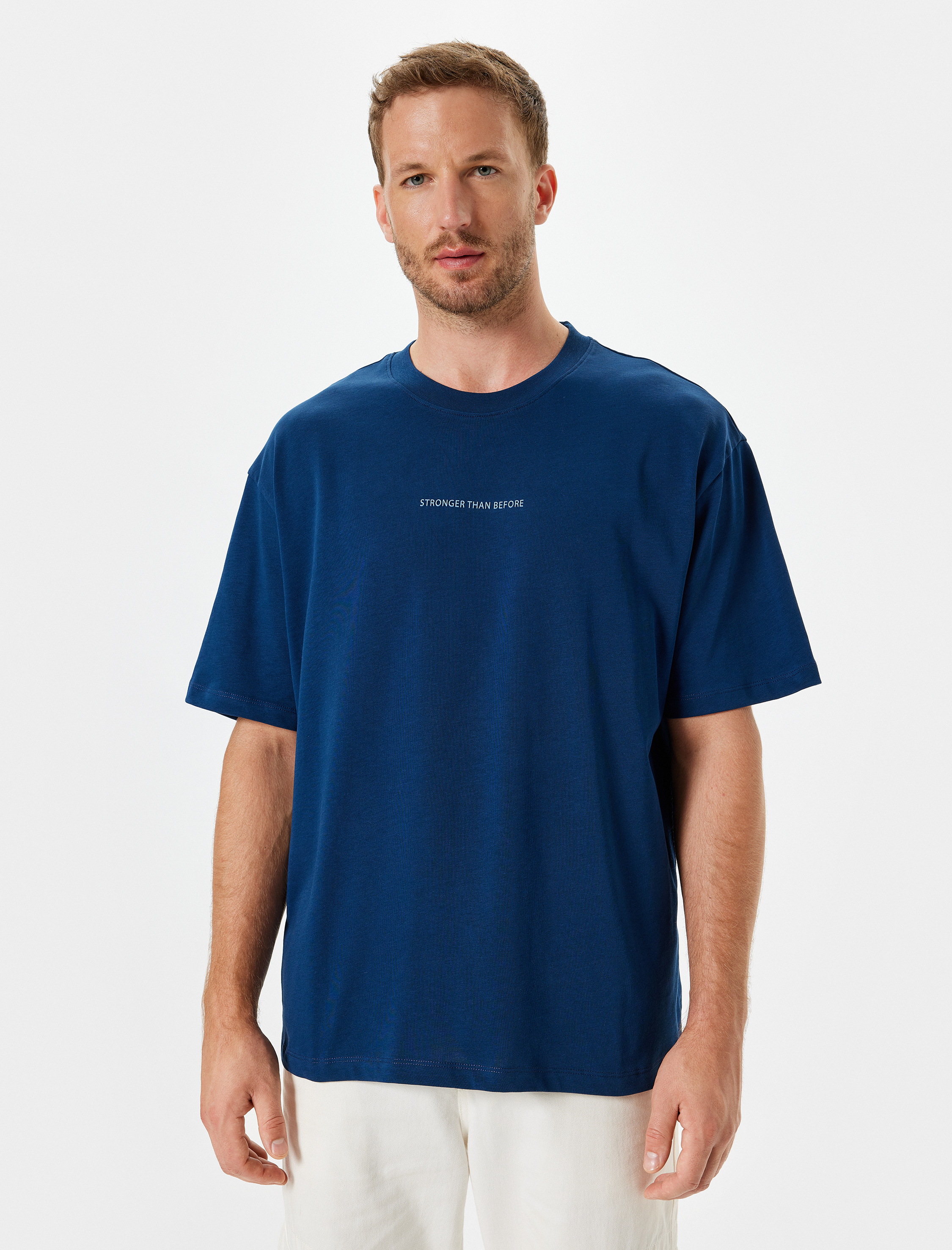   Slogan Baskılı Pamuklu Bisiklet Yaka Kısa Kollu Oversize Tişört