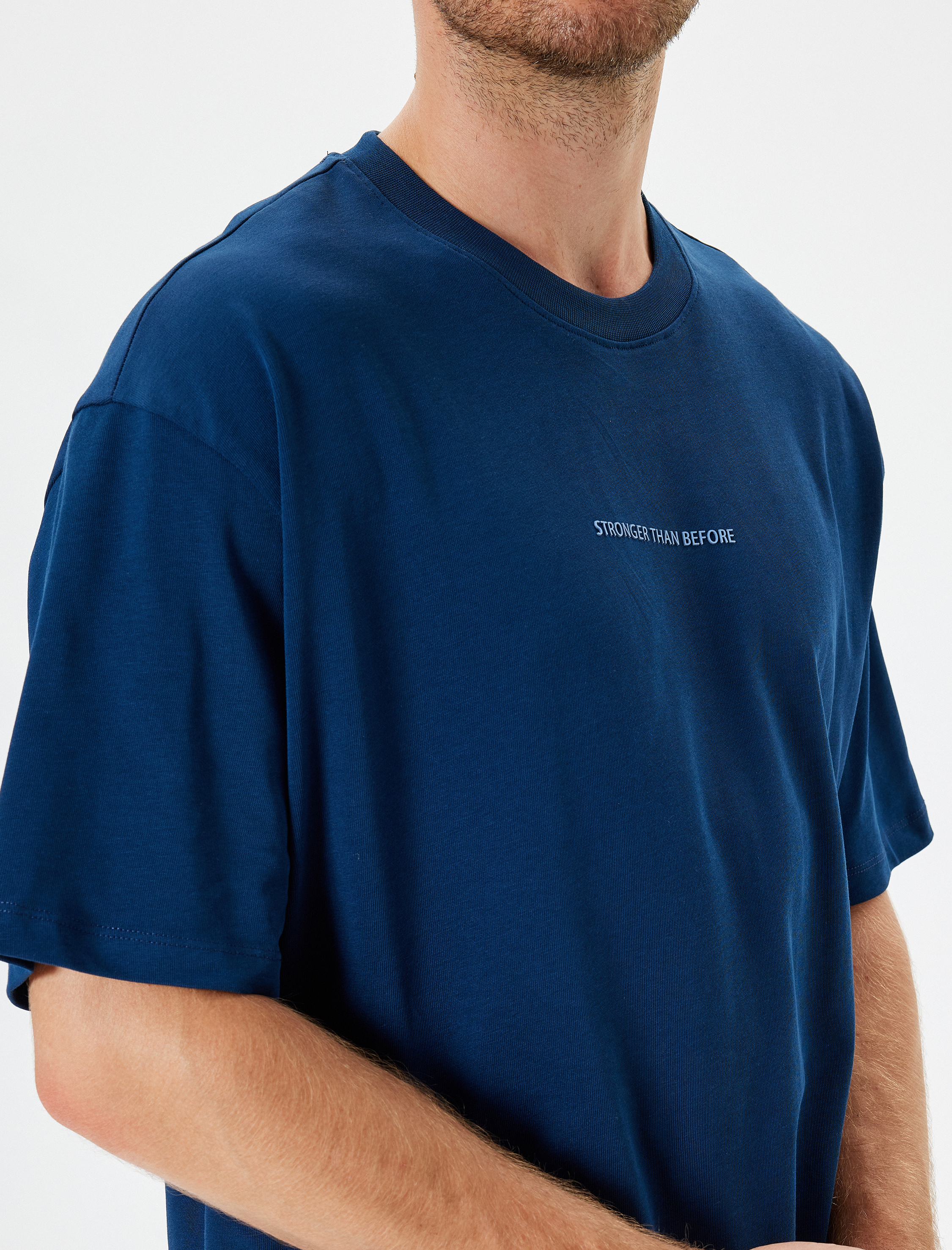   Slogan Baskılı Pamuklu Bisiklet Yaka Kısa Kollu Oversize Tişört