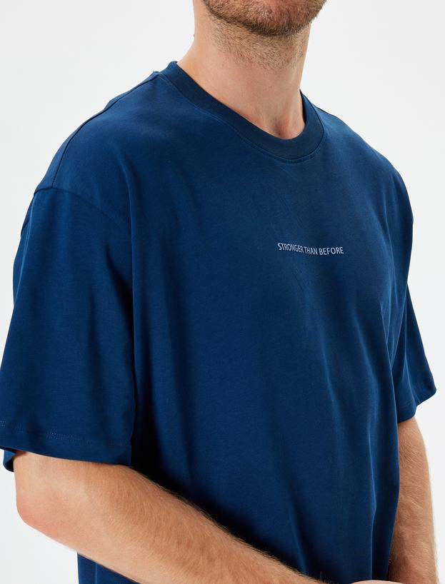 Oversize Tişört Slogan Baskılı Bisiklet Yaka Kısa Kollu Pamuklu_4