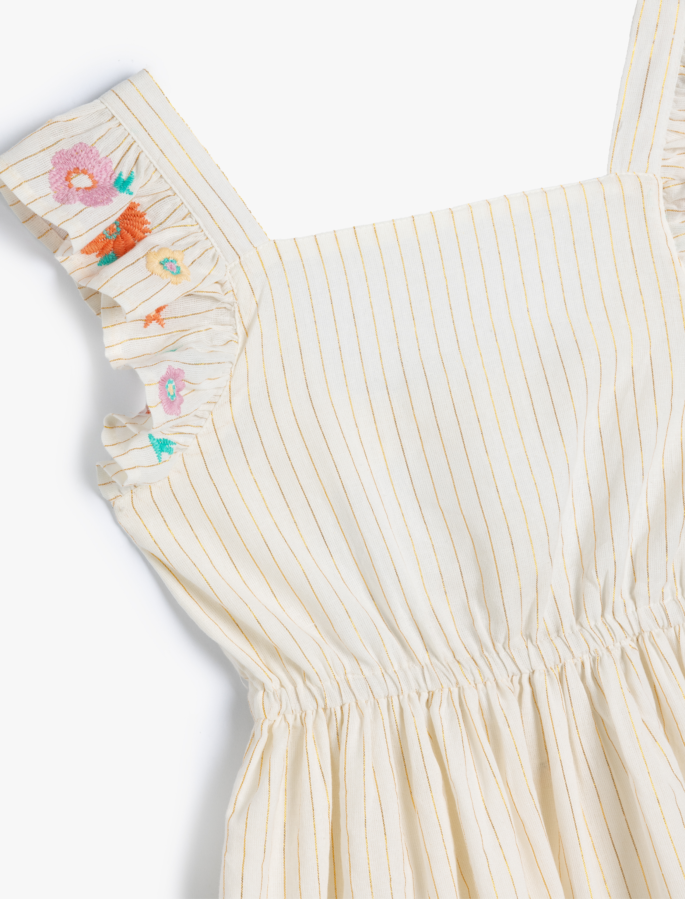  Kız Çocuk Elbise Fırfır Detaylı Kolları İşlemeli Pamuklu