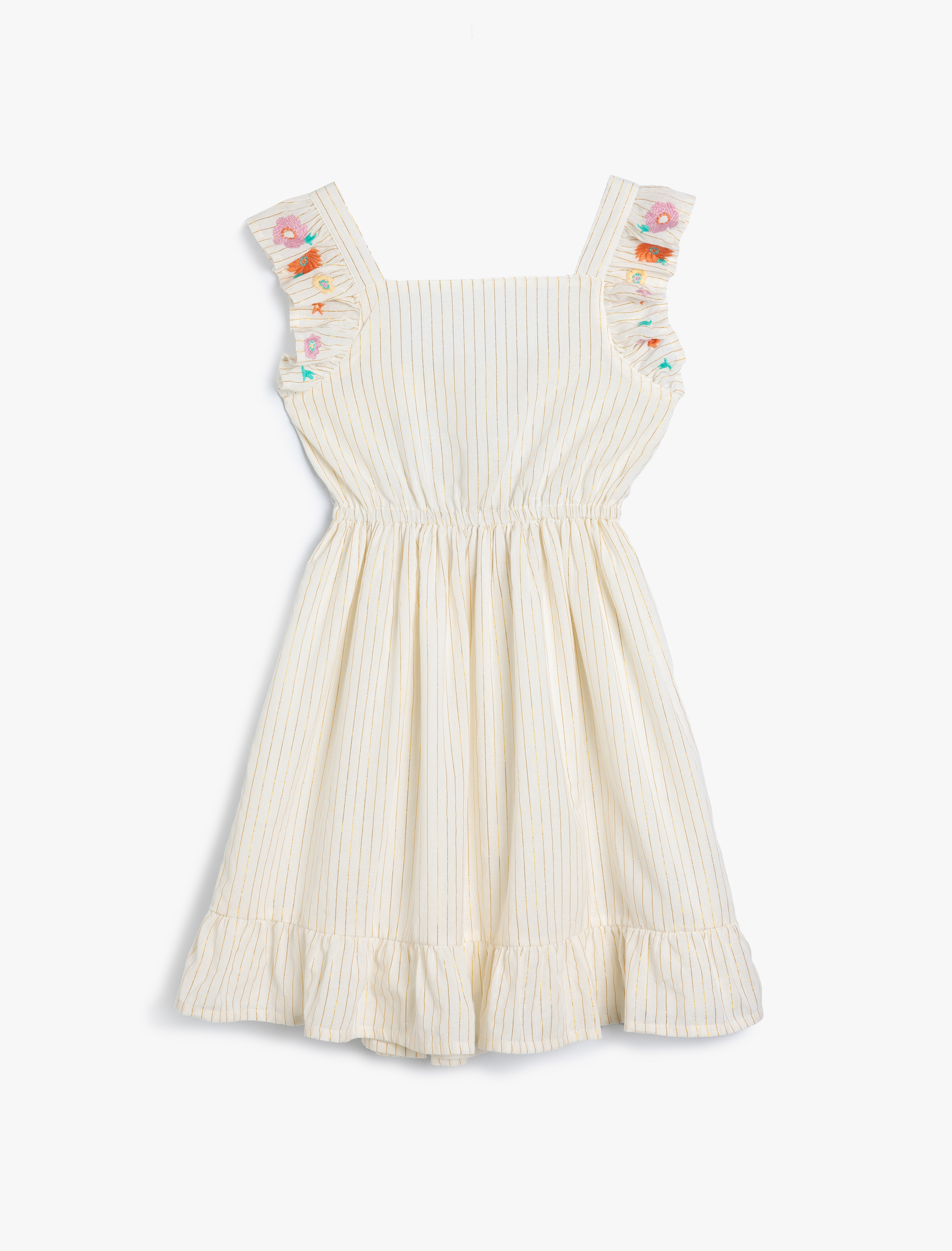  Kız Çocuk Elbise Fırfır Detaylı Kolları İşlemeli Pamuklu