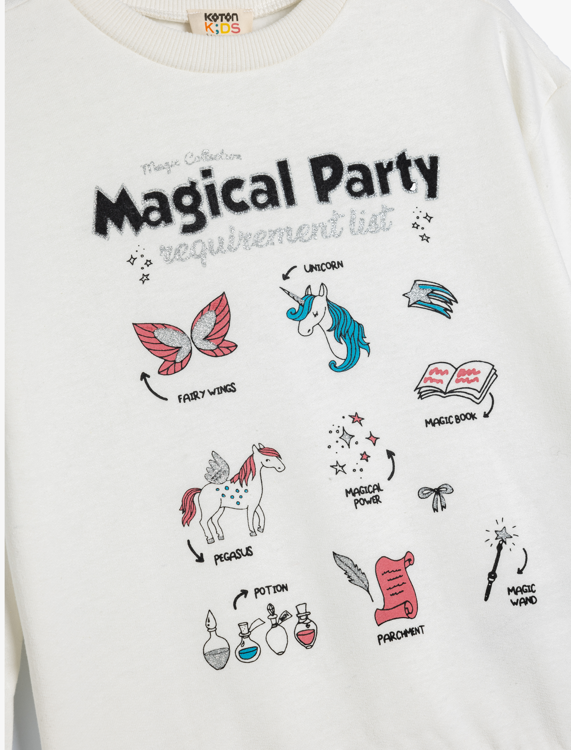  Kız Çocuk Sweatshirt Unicorn Baskılı Uzun Kollu Bisiklet Yaka Pamuklu Şardonlu