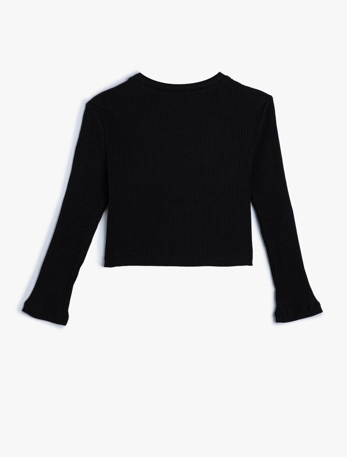 Kız Çocuk Basic Crop Tişört Kalp Pencere Detaylı Uzun Kollu Bisiklet Yaka