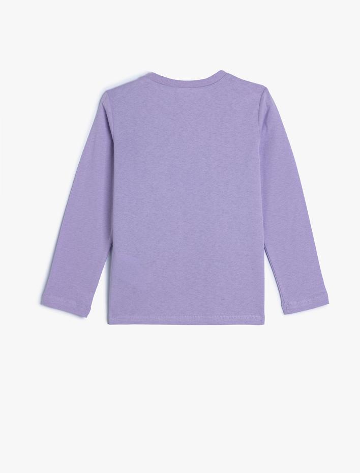 Kız Çocuk Tişört Mantar Baskılı Uzun Kollu Bisiklet Yaka Pamuklu