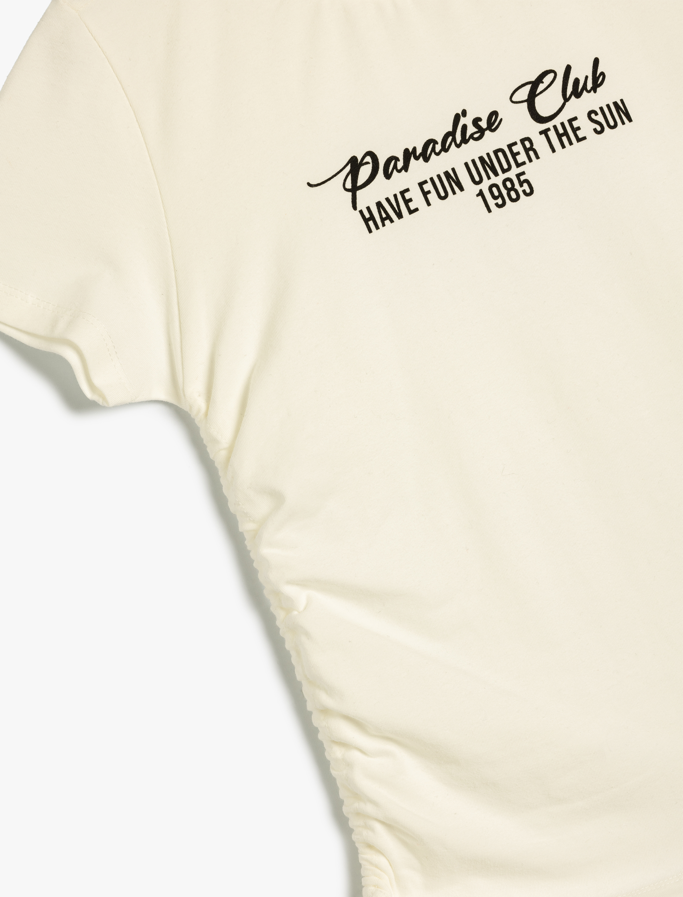  Kız Çocuk Slogan Baskılı Kısa Kollu Büzgü Detaylı Pamuklu Tişört