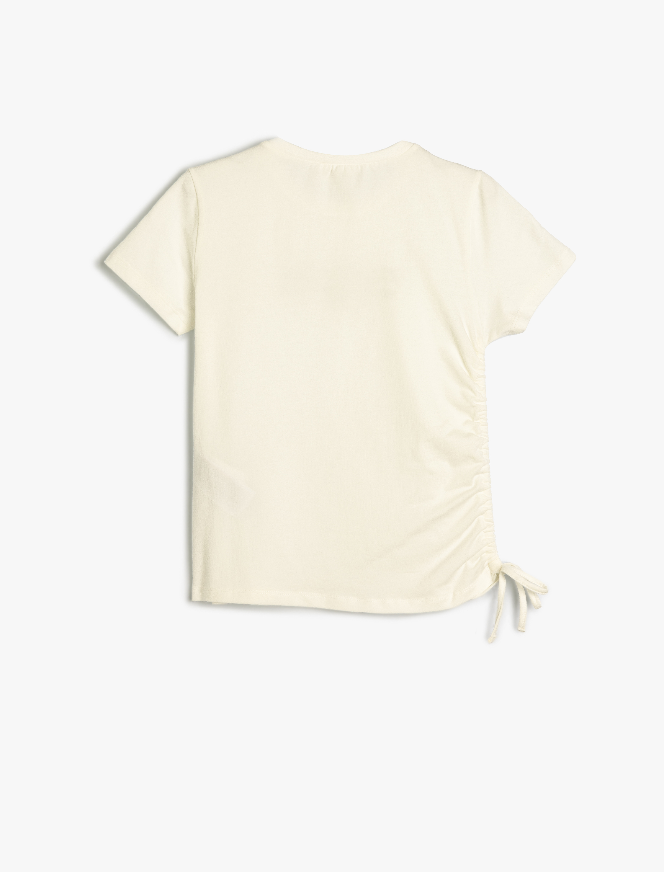  Kız Çocuk Slogan Baskılı Kısa Kollu Büzgü Detaylı Pamuklu Tişört