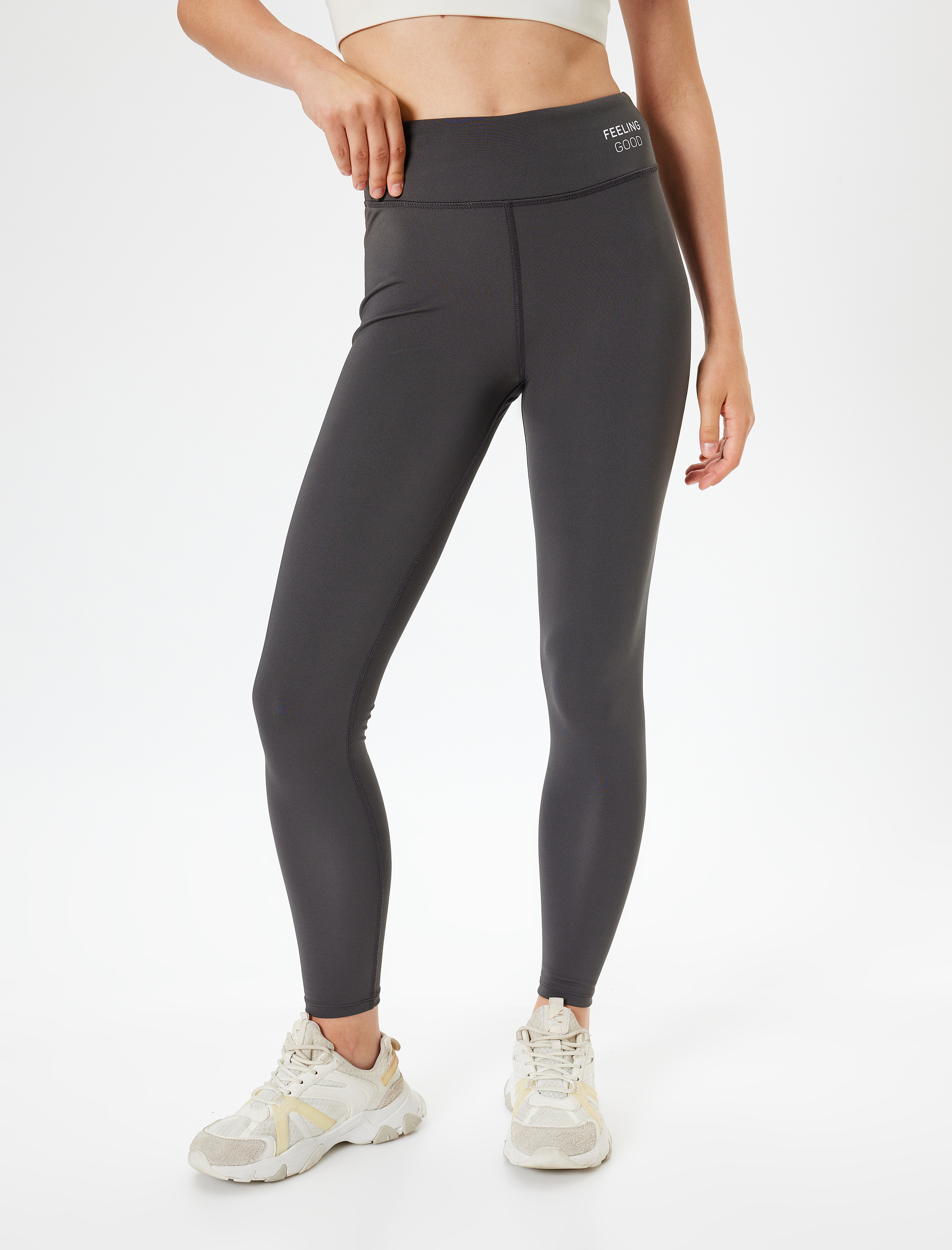   Spor Tayt Yüksek Bel Slogan Baskılı Skinny Fit İnterlok