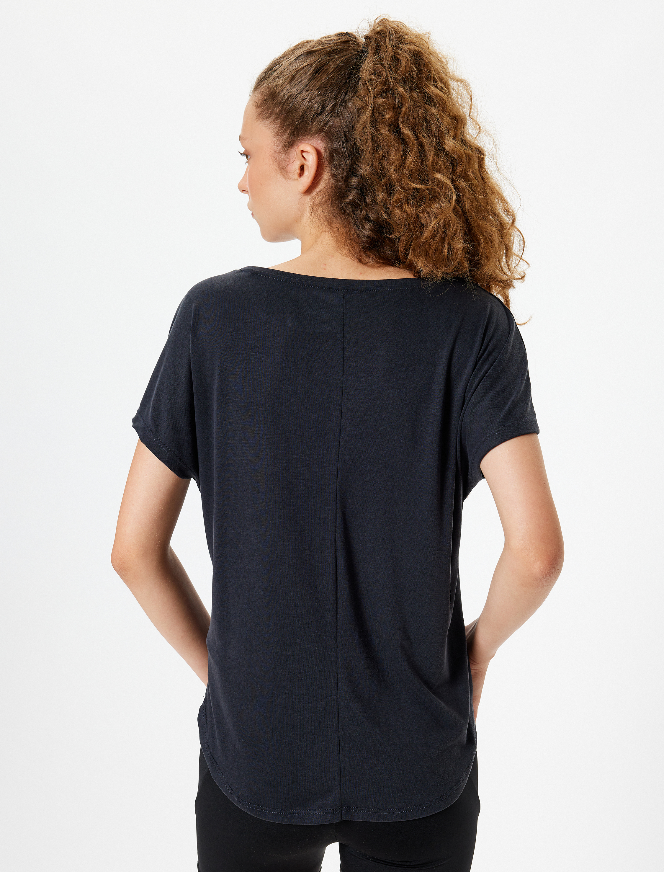   Slogan Baskılı Yarasa Kol Modal Kumaş Spor Tişört