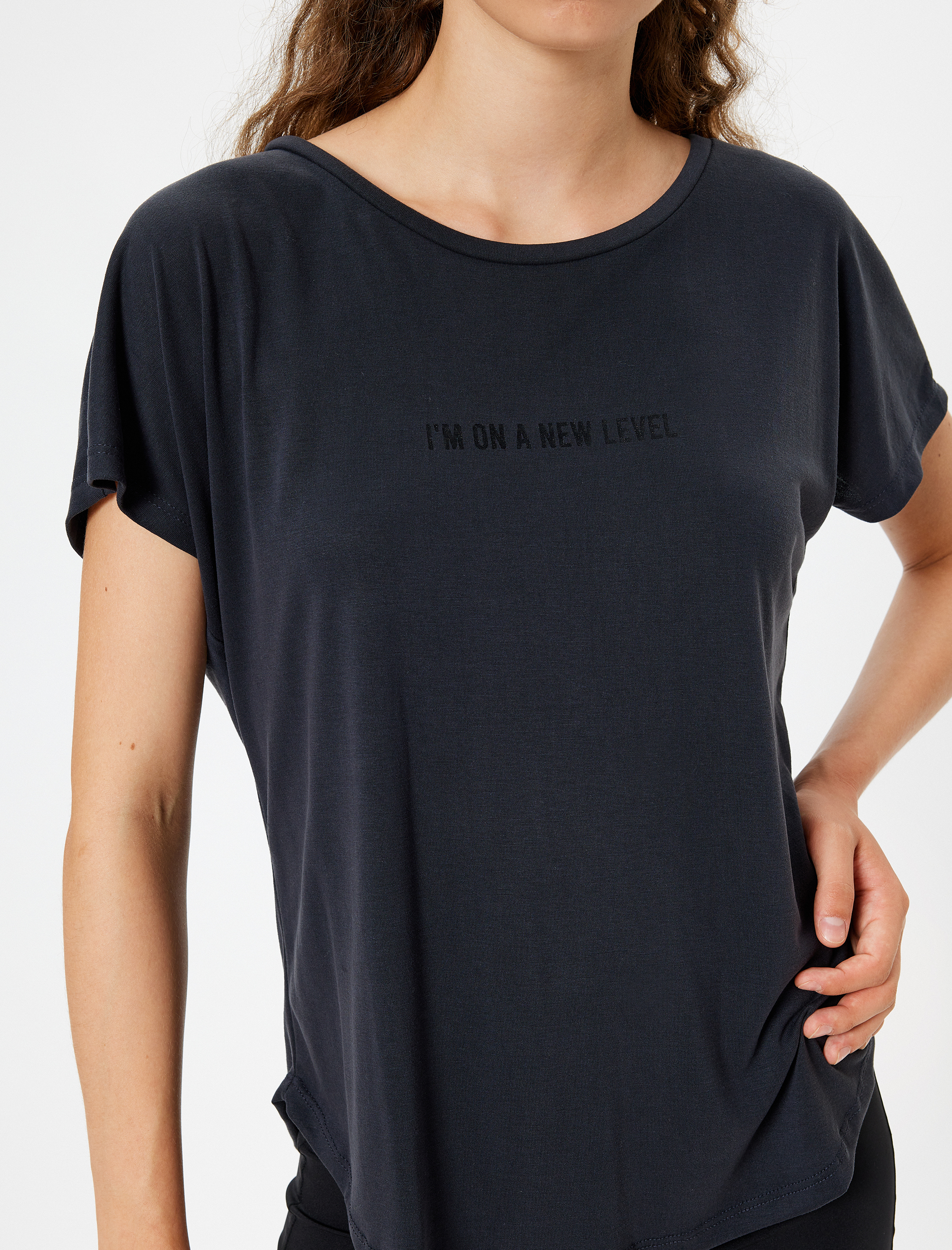   Slogan Baskılı Yarasa Kol Modal Kumaş Spor Tişört