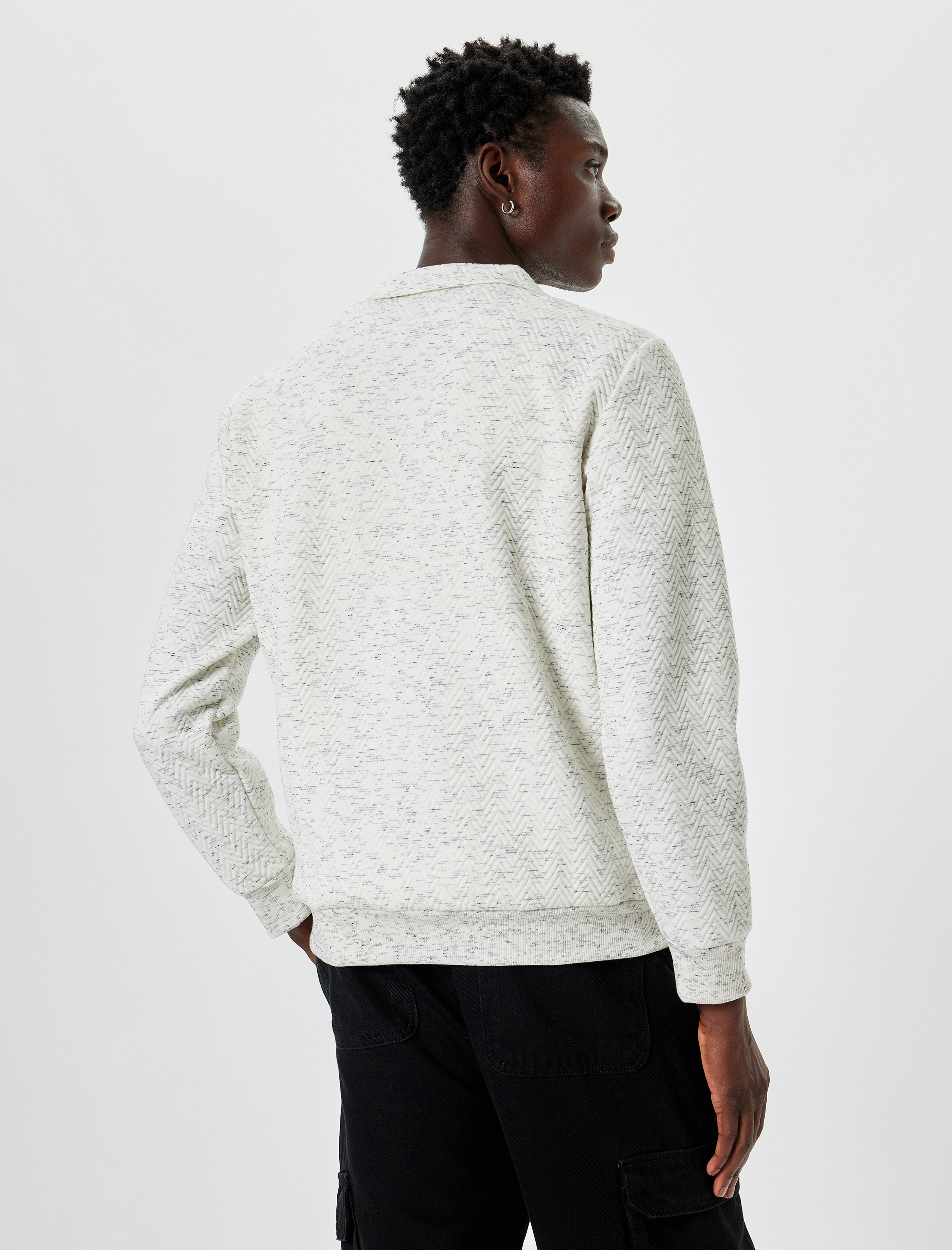   Yarım Fermuarlı Sweatshirt Basic Dokulu Pamuklu