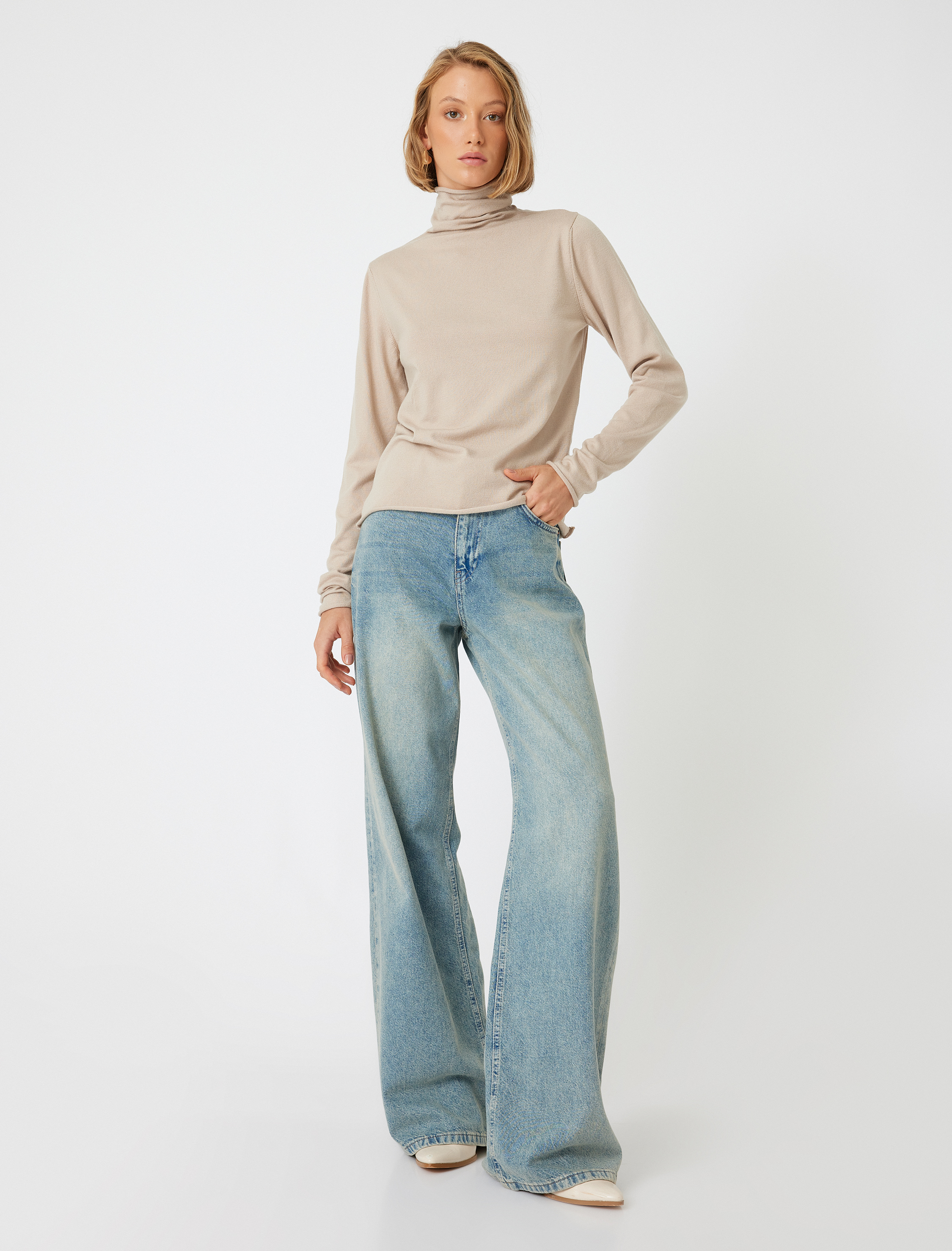 Basic Boğazlı Triko Kazak Uzun Kollu Yumuşak Dokulu