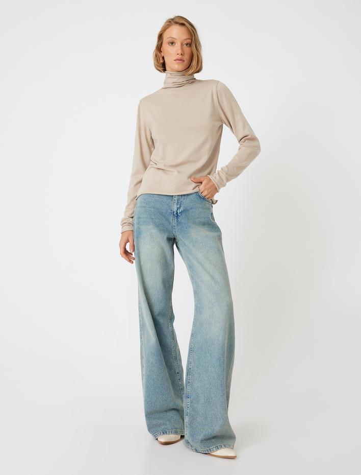  Basic Boğazlı Triko Kazak Uzun Kollu Yumuşak Dokulu