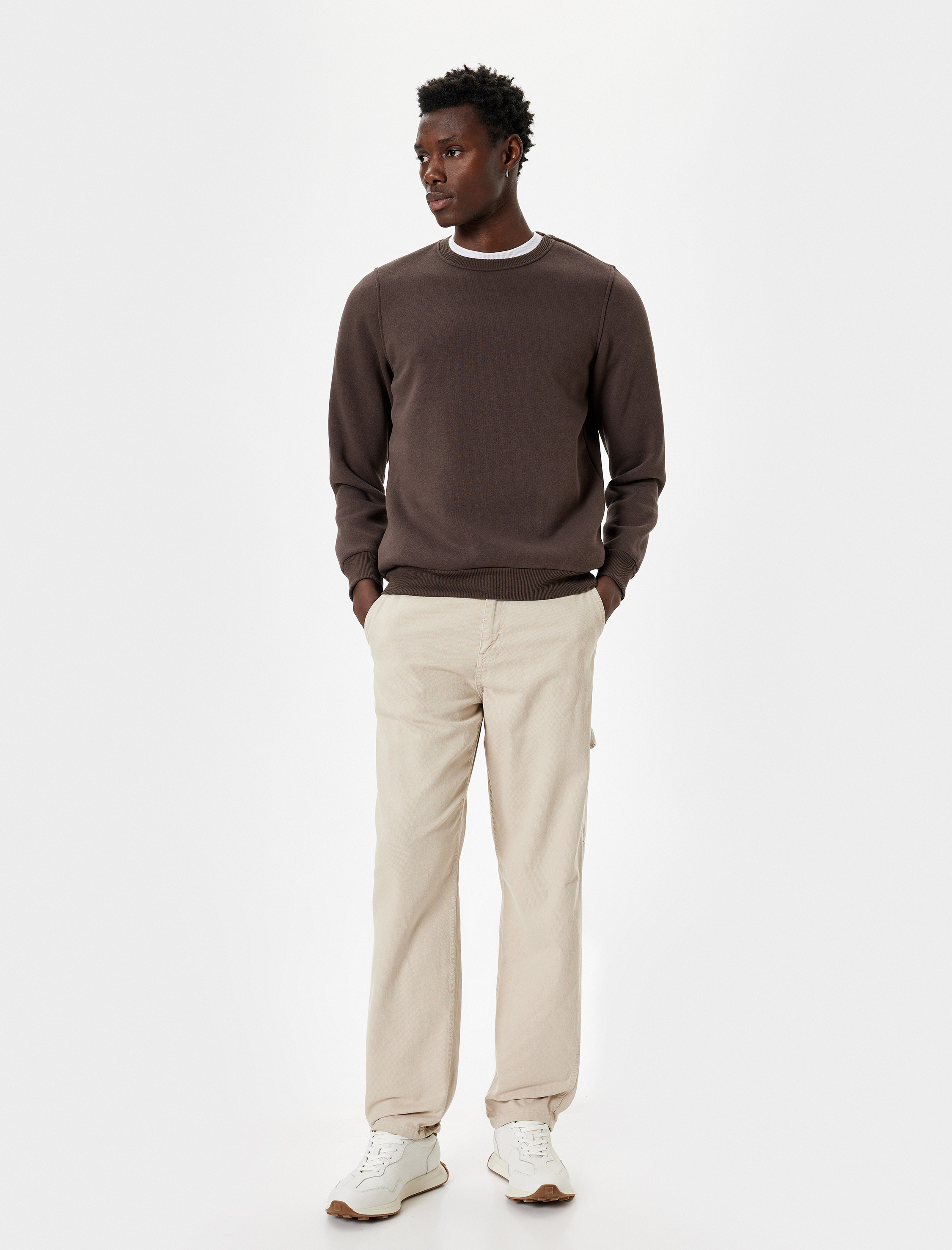   Bisiklet Yaka Sweatshirt Basic Uzun Kollu Şardonlu