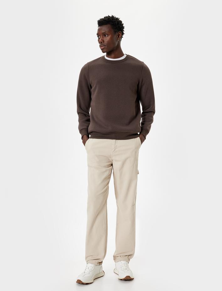  Bisiklet Yaka Sweatshirt Basic Uzun Kollu Şardonlu