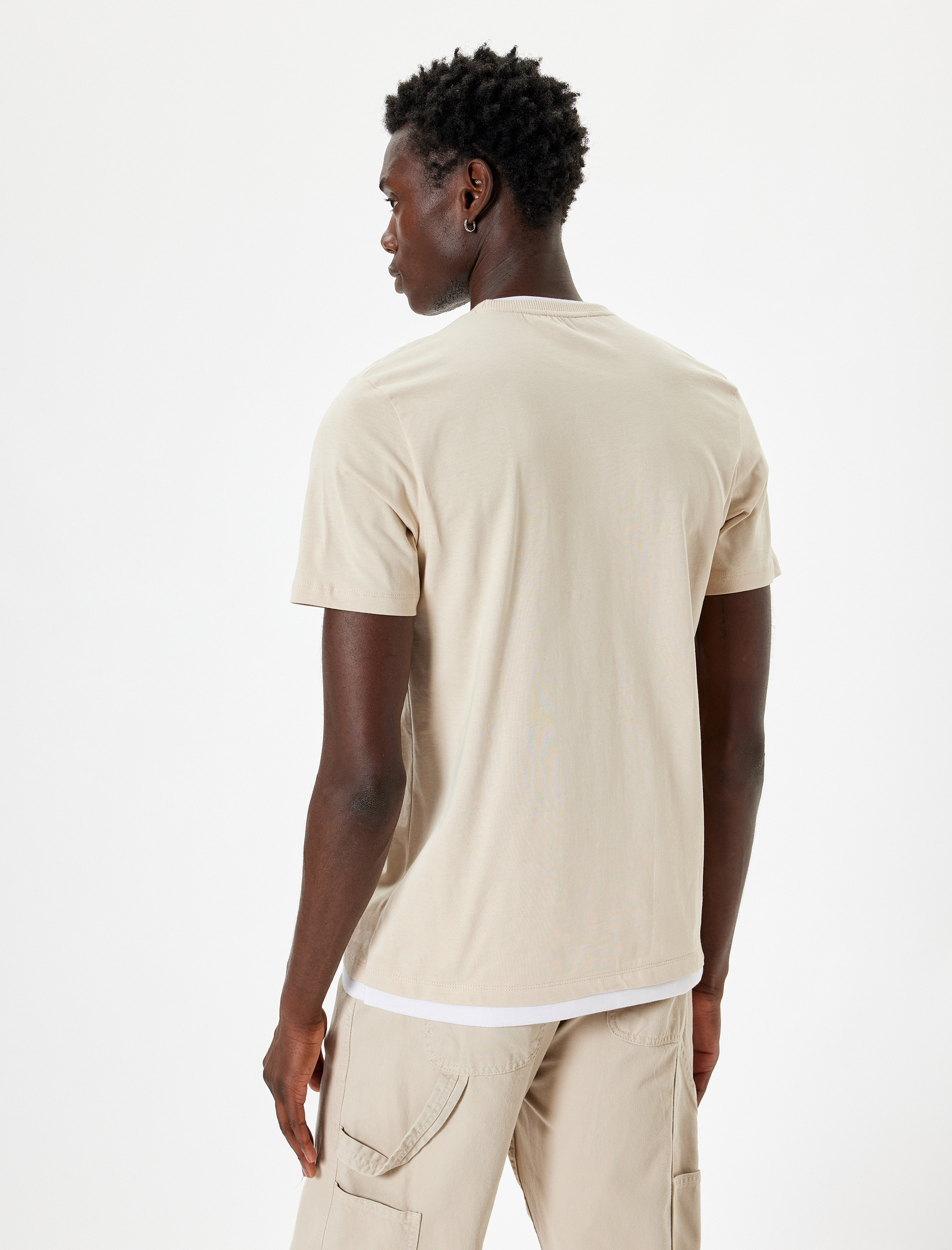   Bisiklet Yaka Tişört Slogan Baskılı Kısa Kollu Biyeli Pamuklu