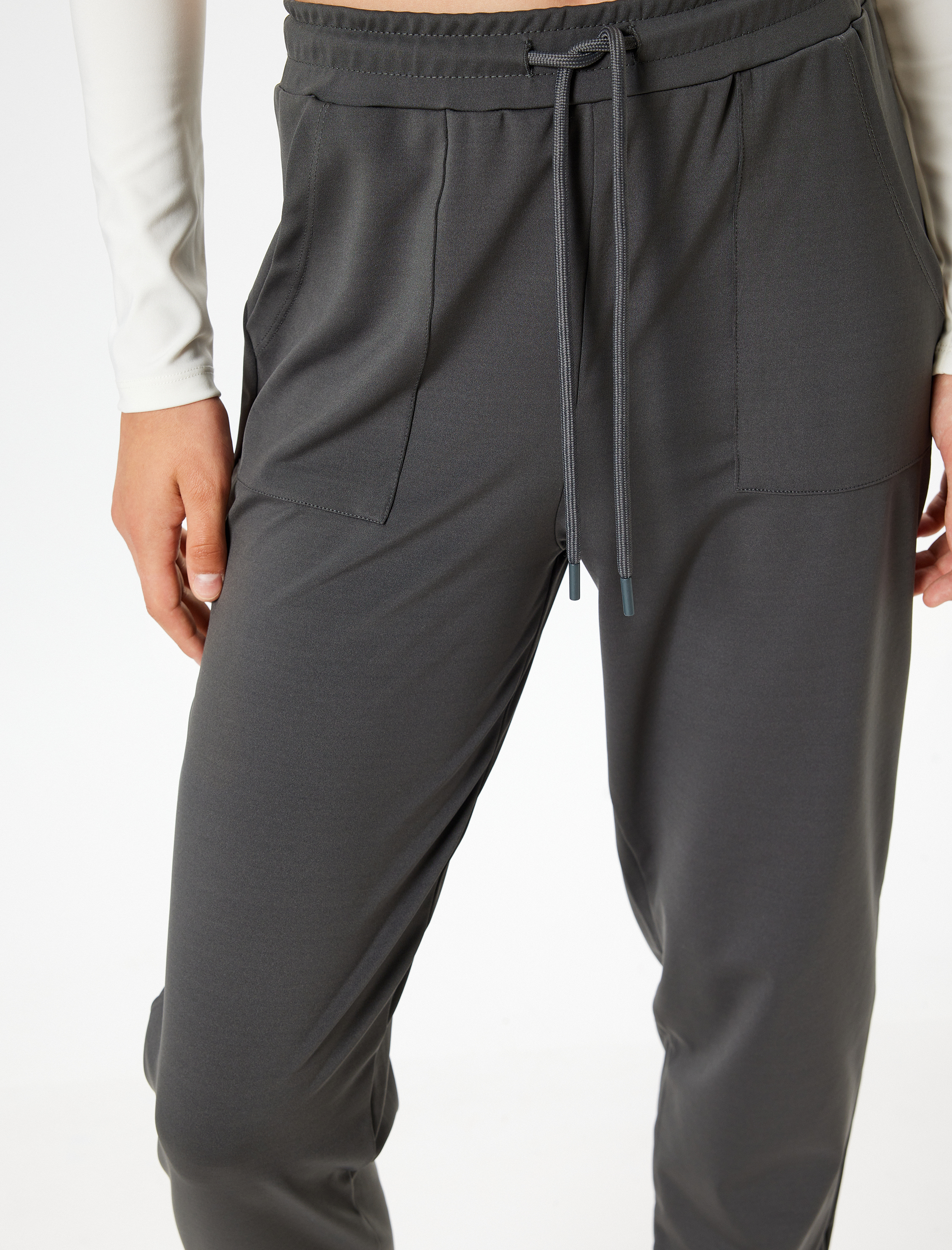   Jogger Eşofman Altı Yüksek Bel İnterlok Beli Bağcıklı Cepli İnterlok