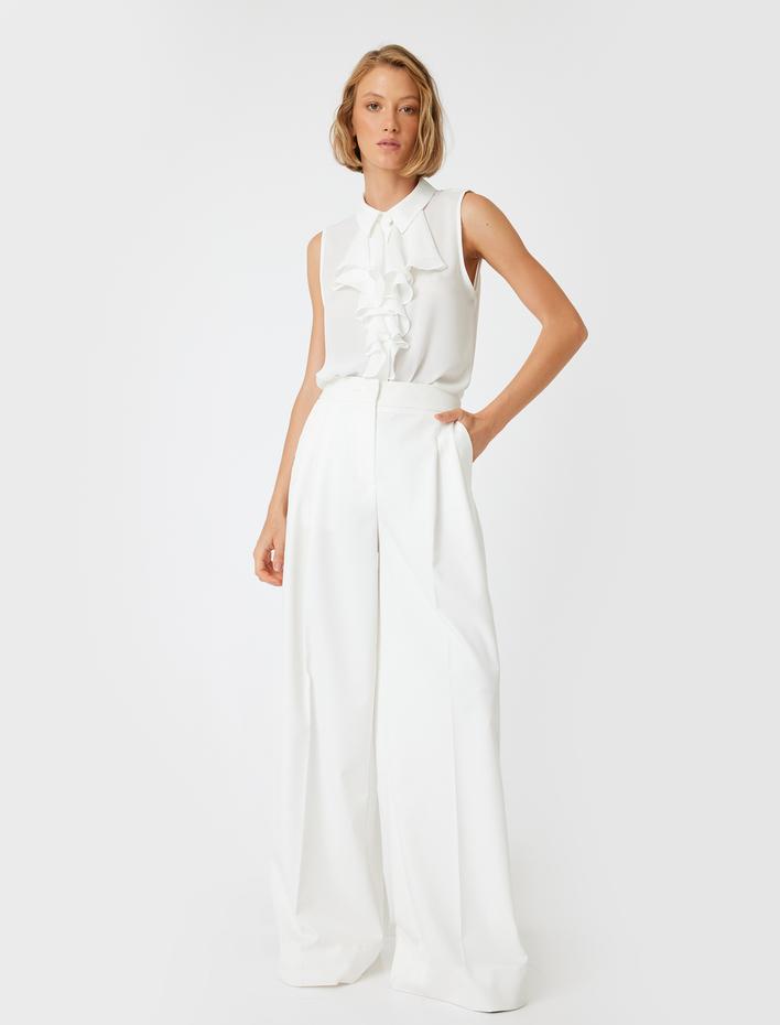  Kolsuz Fırfırlı Gömlek Krep Kumaş