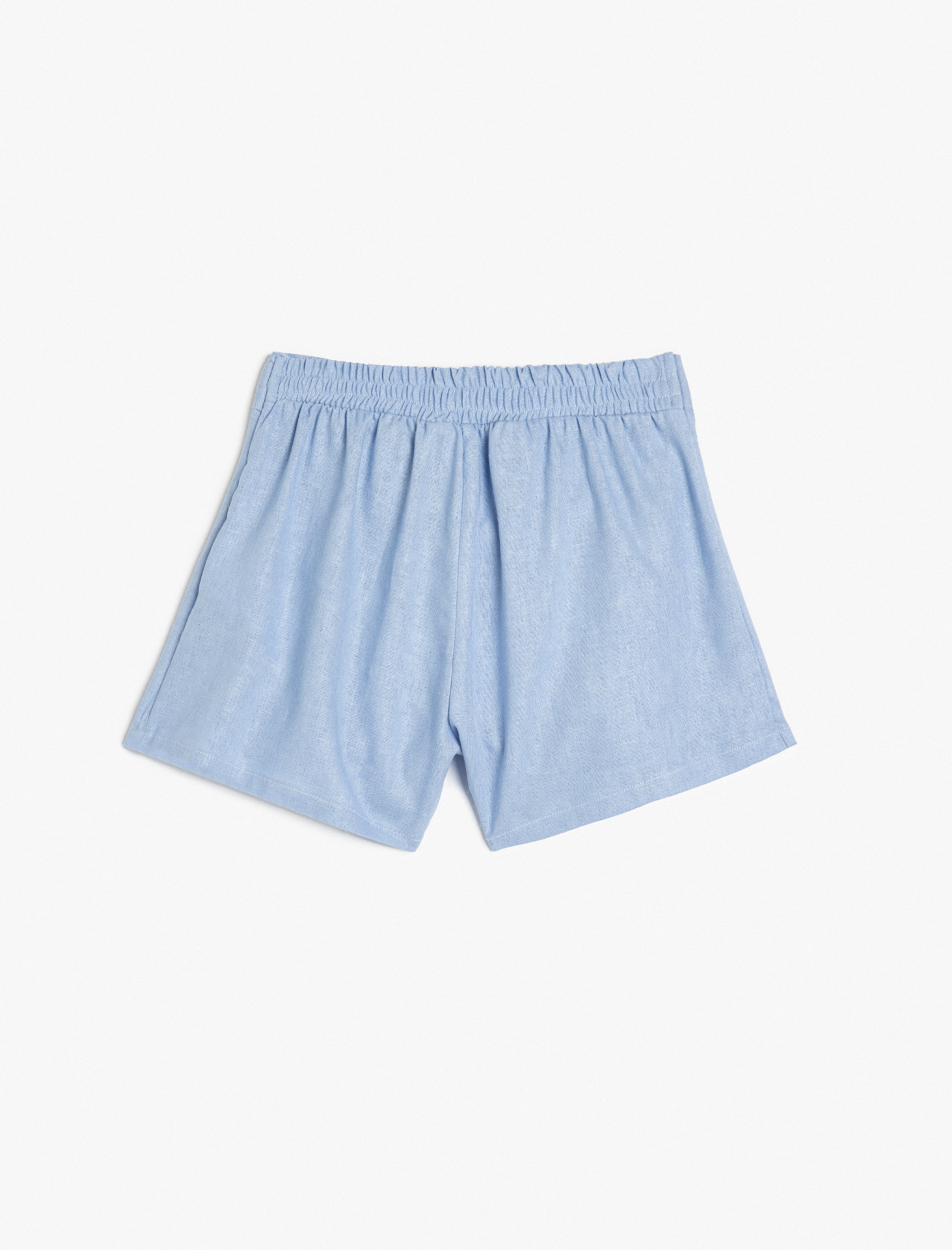  Kız Çocuk Keten Şort Beli Lastikli Fiyonk Detaylı