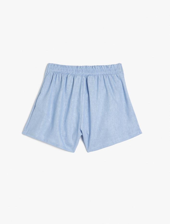 Kız Çocuk Keten Şort Beli Lastikli Fiyonk Detaylı