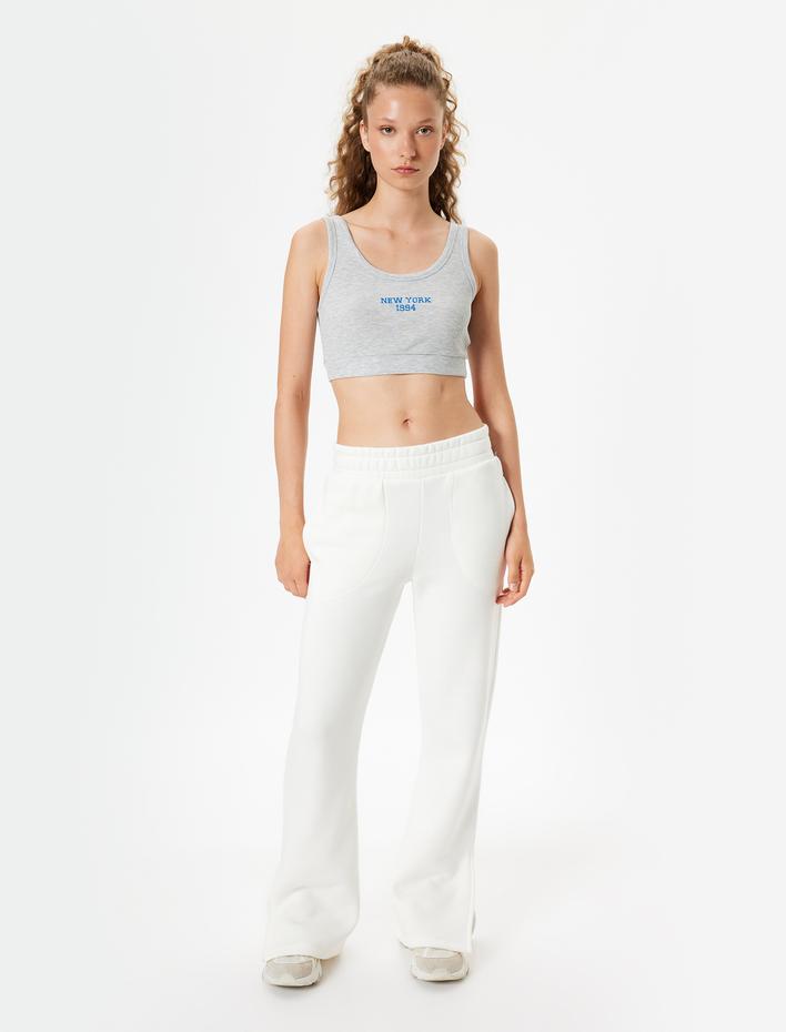  Bol Paça Eşofman Altı Beli Lastikli Yırtmaç Detaylı Yüksek Bel Şardonlu Cepli