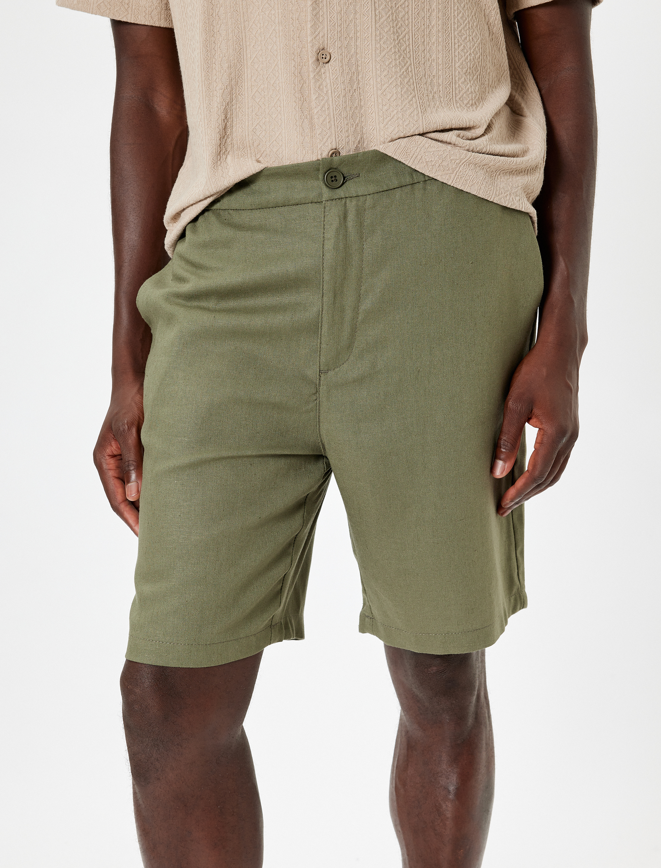   Bermuda Şort Viskon Keten Karışımlı Chino Cep Detaylı