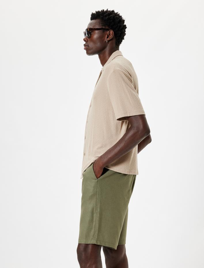  Bermuda Şort Viskon Keten Karışımlı Chino Cep Detaylı