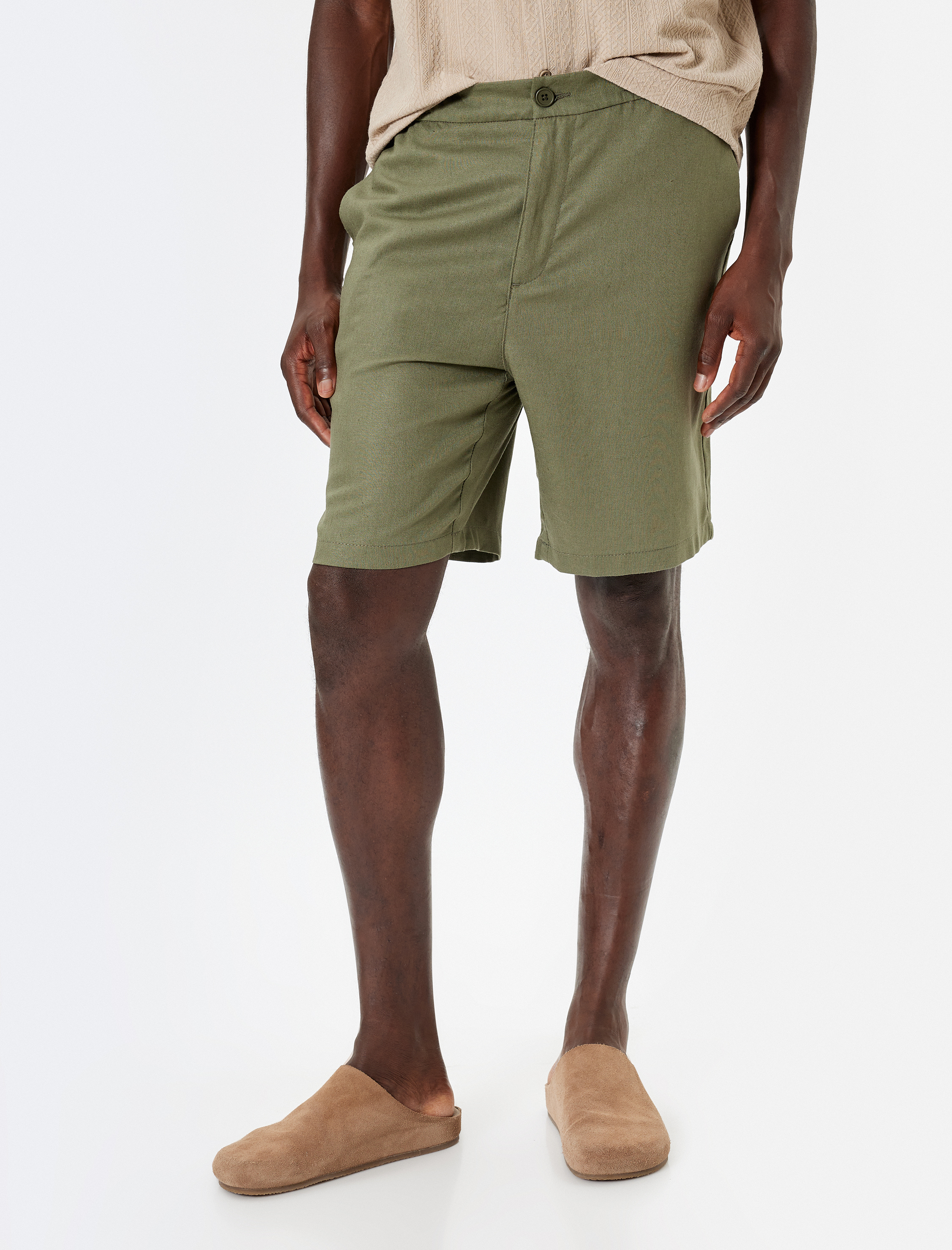   Bermuda Şort Viskon Keten Karışımlı Chino Cep Detaylı