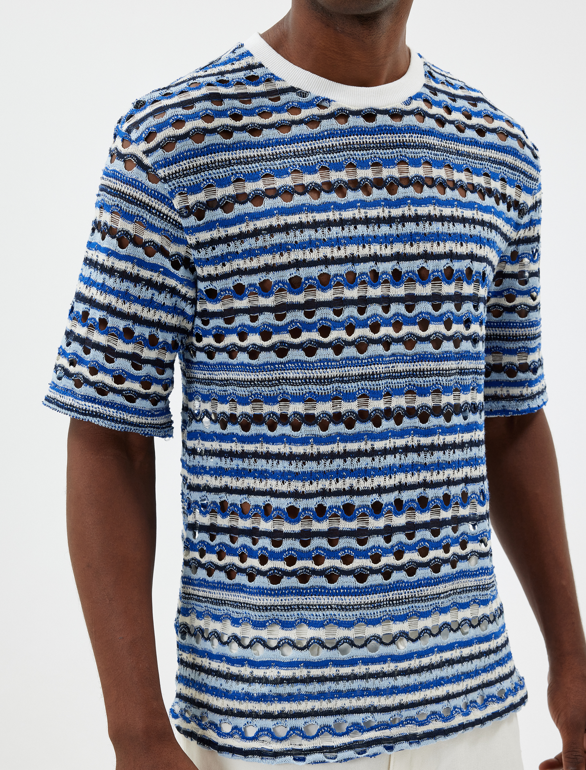   Oversize Tişört Dokulu Yarı Saydam Kısa Kollu Bisiklet Yaka Pamuk Karışımlı