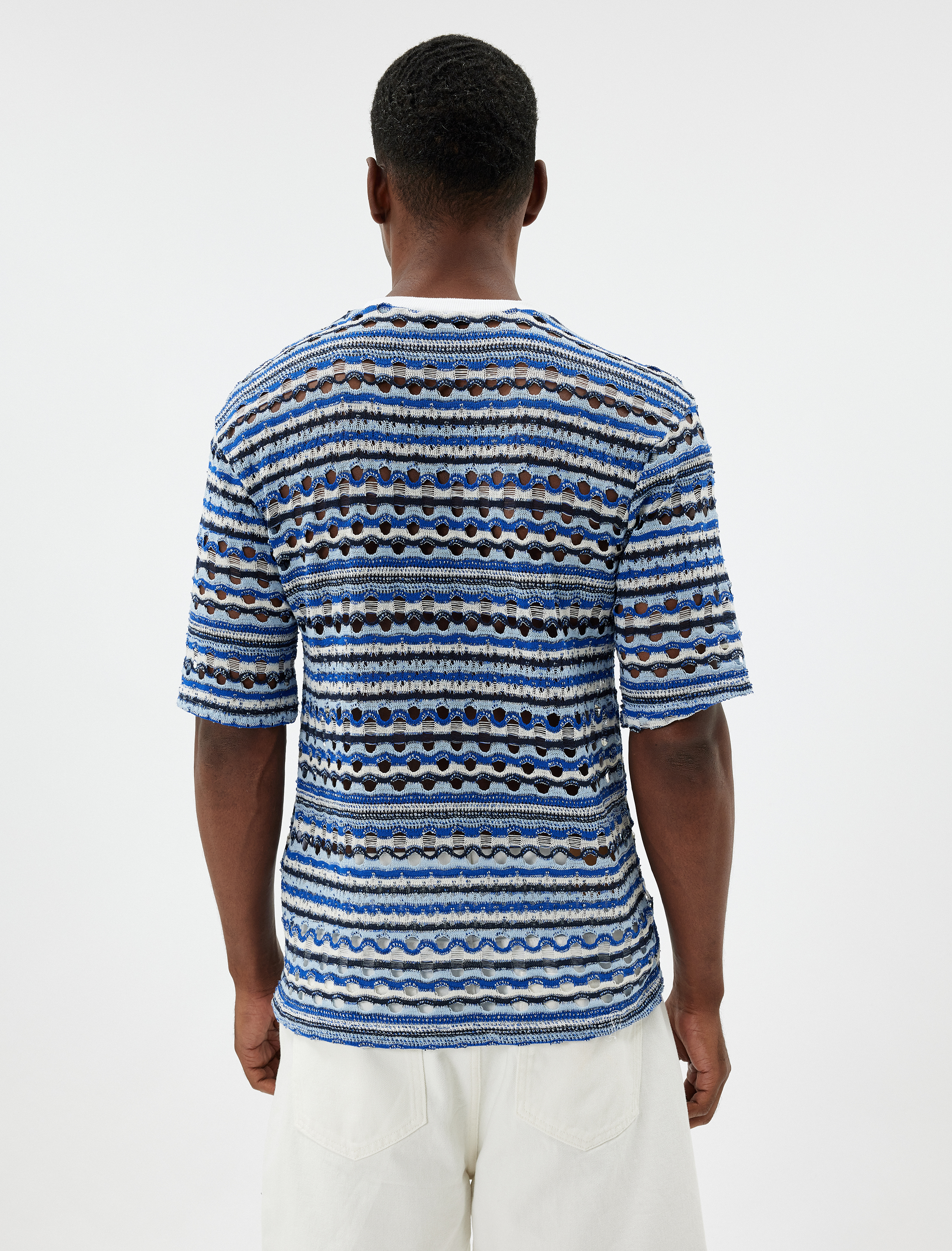   Oversize Tişört Dokulu Yarı Saydam Kısa Kollu Bisiklet Yaka Pamuk Karışımlı