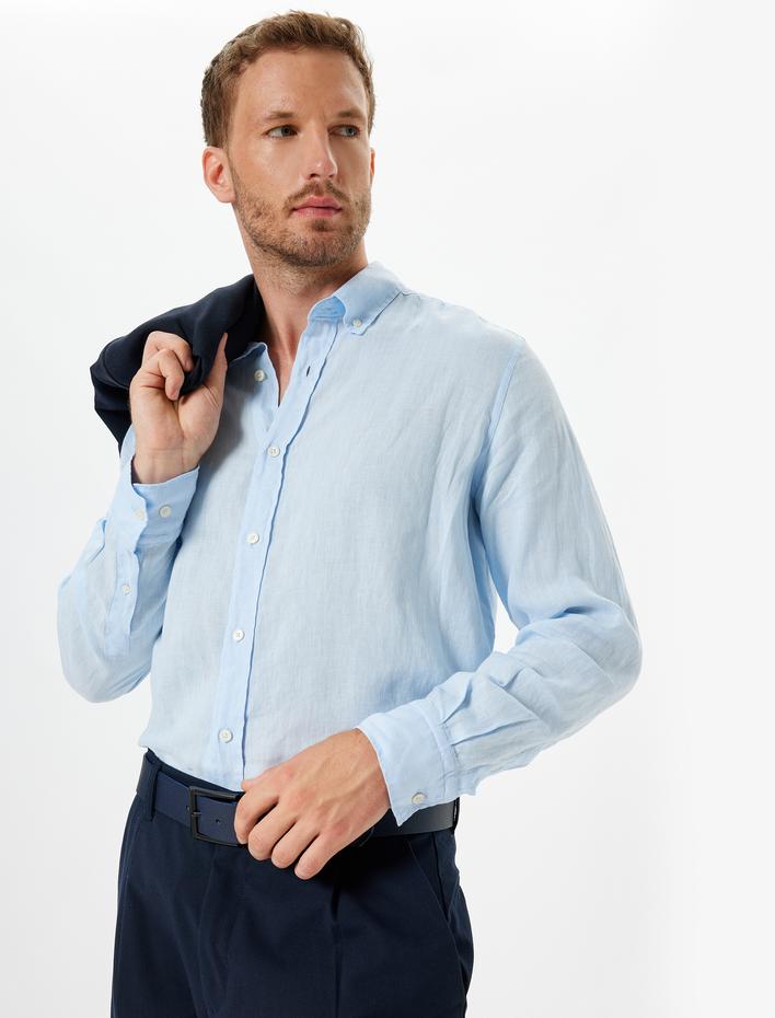  Keten Gömlek Uzun Kollu Basic Regular Fit