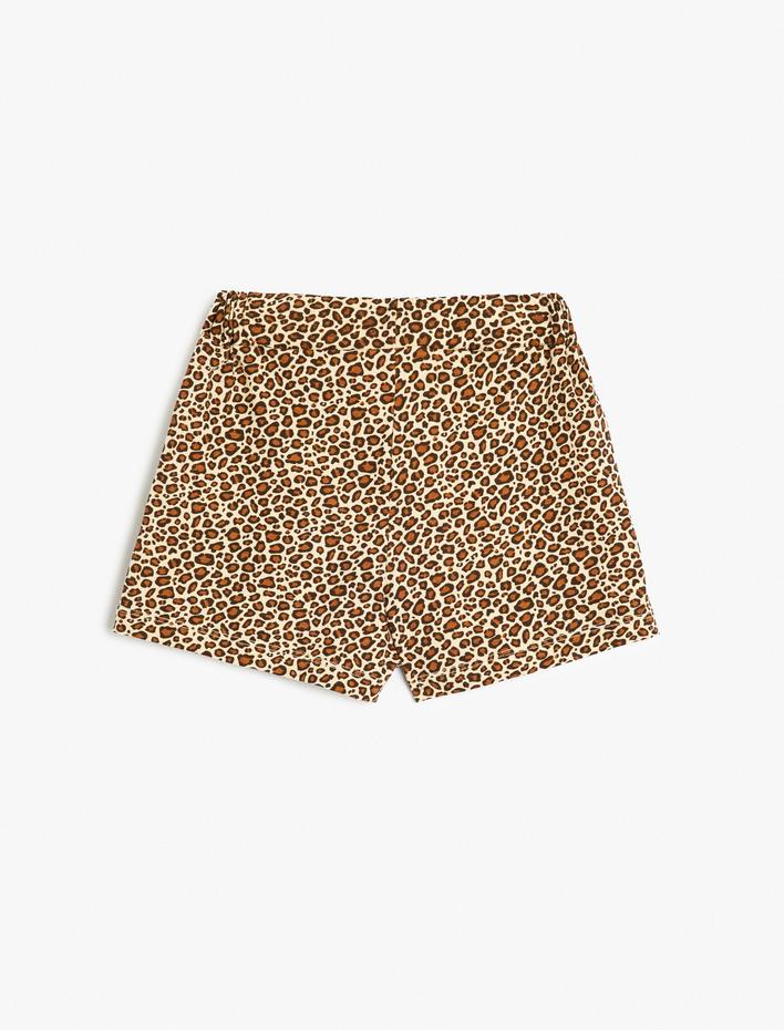 Kız Çocuk Şort Beli Lastikli Leopar Desenli Pamuklu