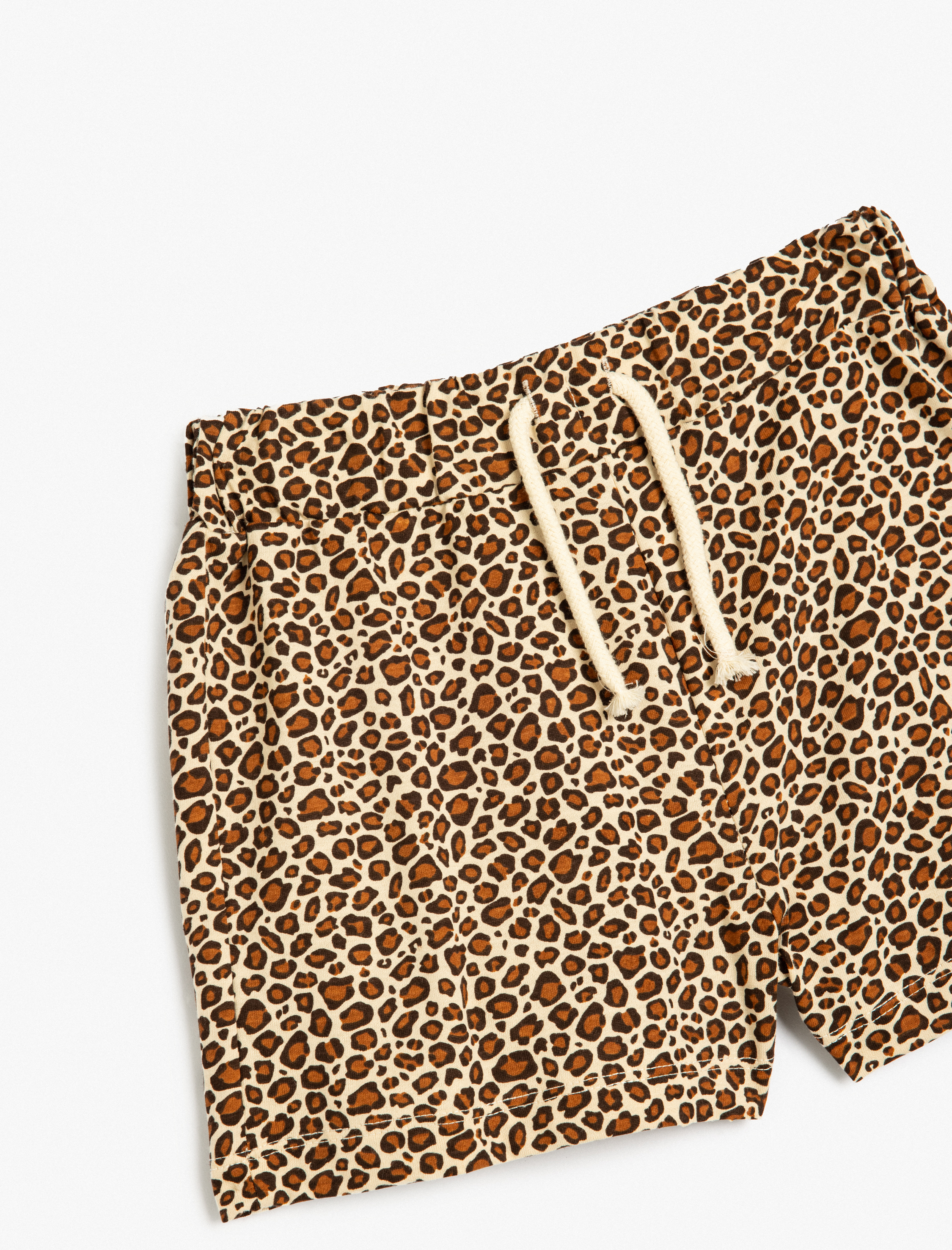  Kız Çocuk Şort Beli Lastikli Leopar Desenli Pamuklu