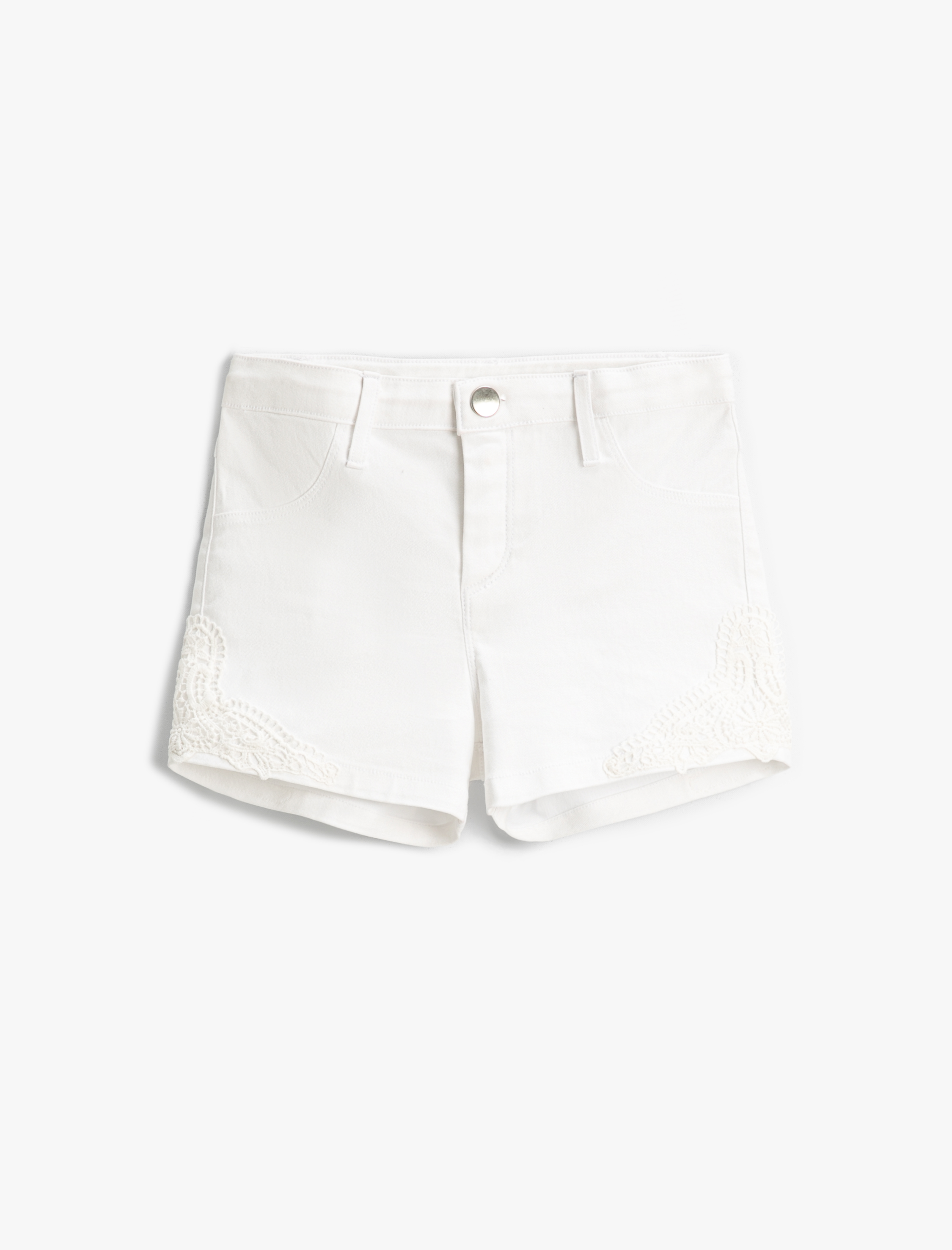  Kız Çocuk Şort Yanları Dantel Detaylı Diz Üstü Cepli