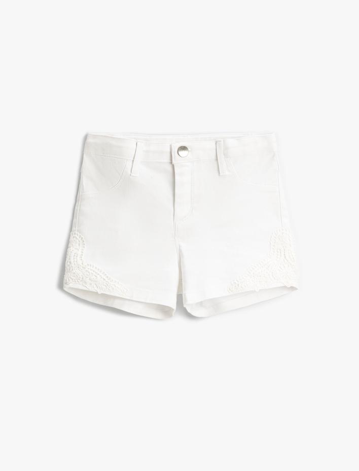 Kız Çocuk Şort Yanları Dantel Detaylı Diz Üstü Cepli