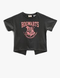 Harry Potter Baskılı Tişört Lisanslı Crop Yırtmaç Detaylı