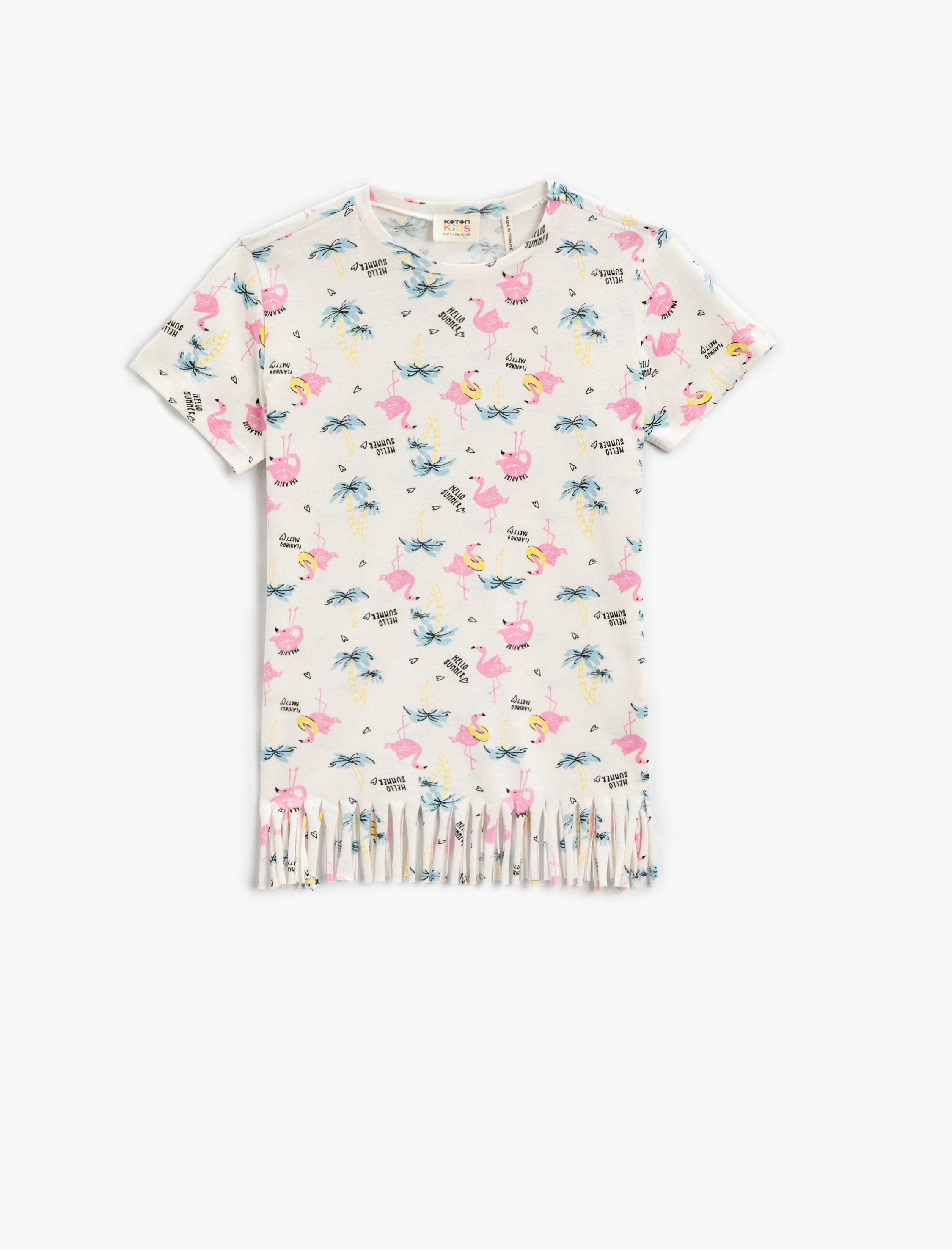  Kız Çocuk Flamingo Baskılı Tişört Kısa Kollu Bisiklet Yaka Pamuklu