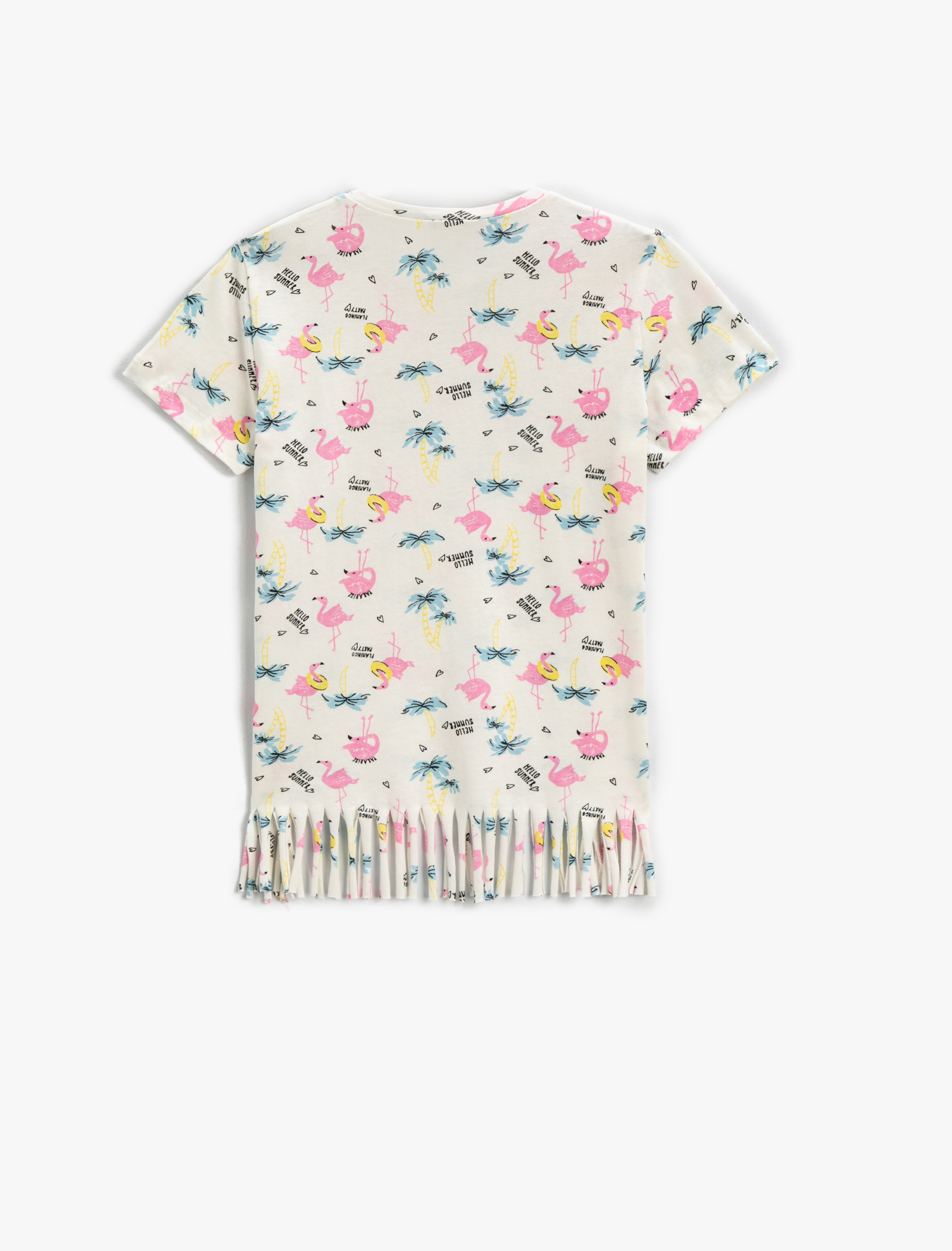  Kız Çocuk Flamingo Baskılı Tişört Kısa Kollu Bisiklet Yaka Pamuklu