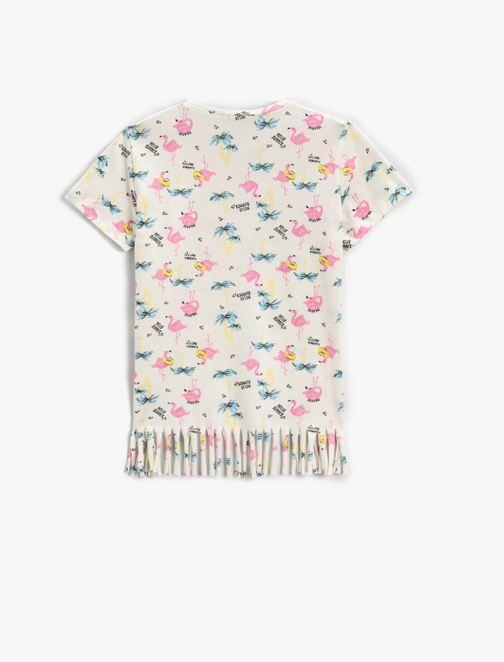Kız Çocuk Flamingo Baskılı Tişört Kısa Kollu Bisiklet Yaka Pamuklu