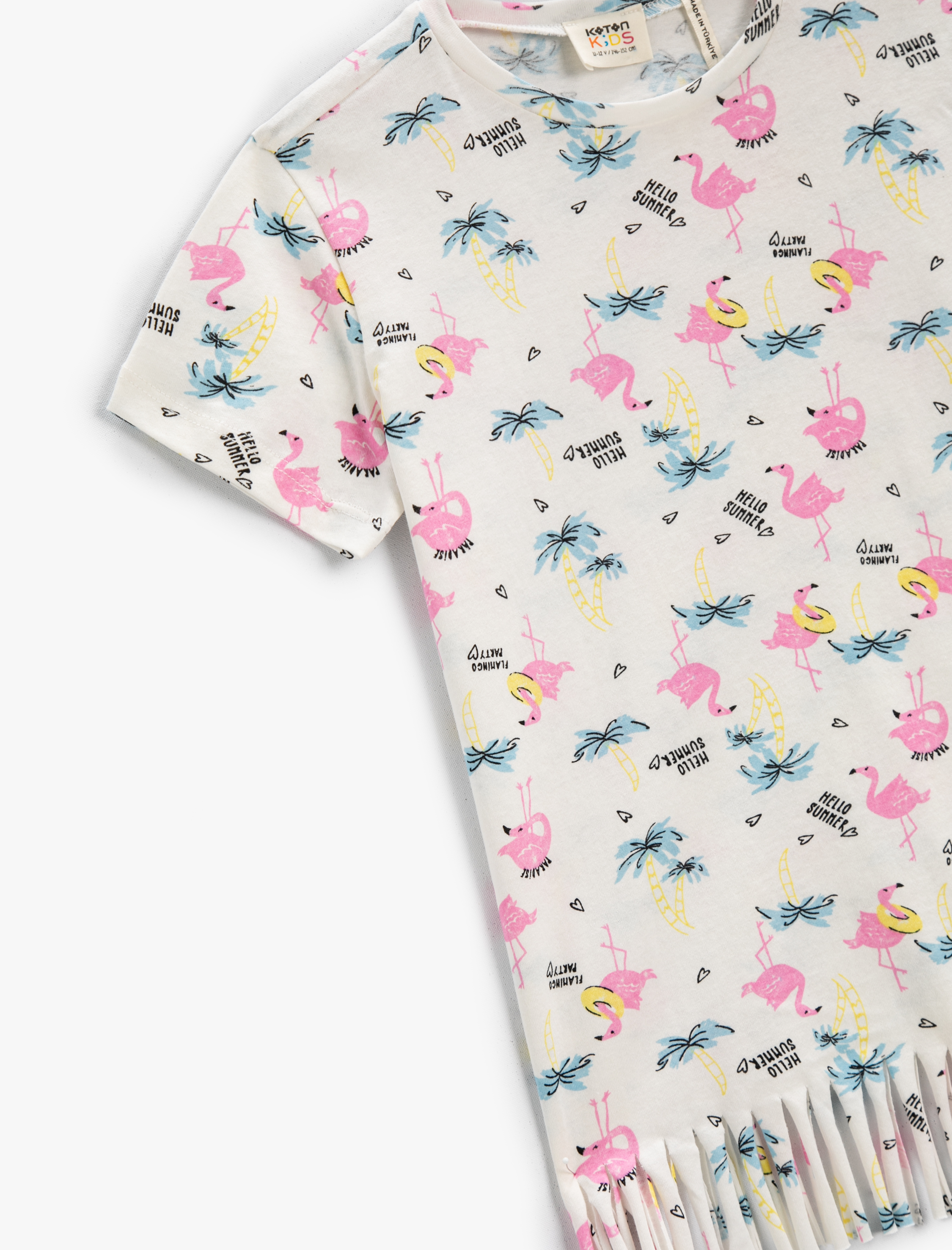  Kız Çocuk Flamingo Baskılı Tişört Kısa Kollu Bisiklet Yaka Pamuklu