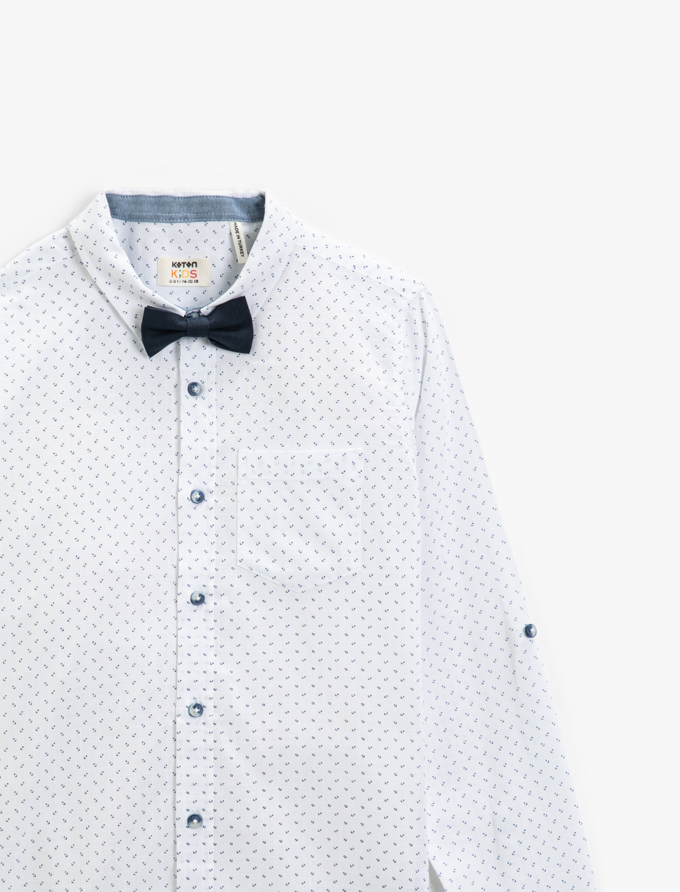  Erkek Çocuk Baskılı Papyonlu Uzun Kollu Gömlek Pamuklu