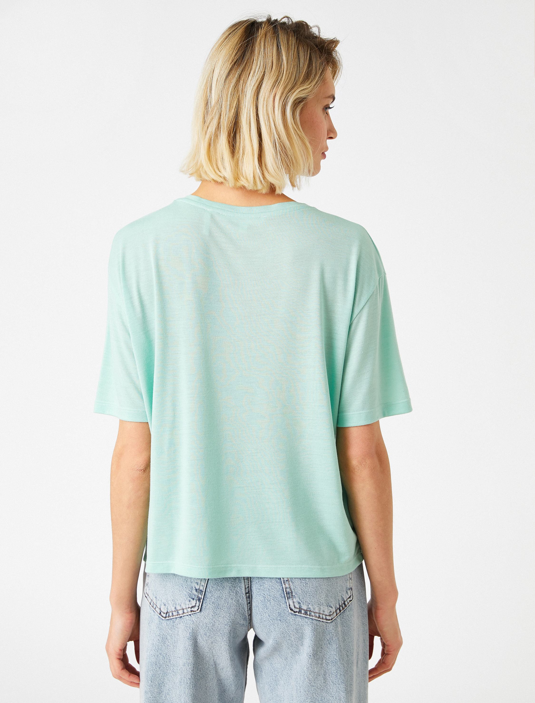   Dökümlü Baskılı Kısa Kollu Tişört Bisiklet Yaka