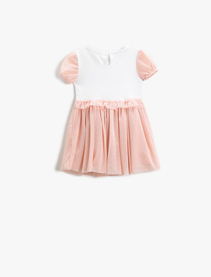 Kız Bebek Elbise Tül Balon Kollu Baskılı