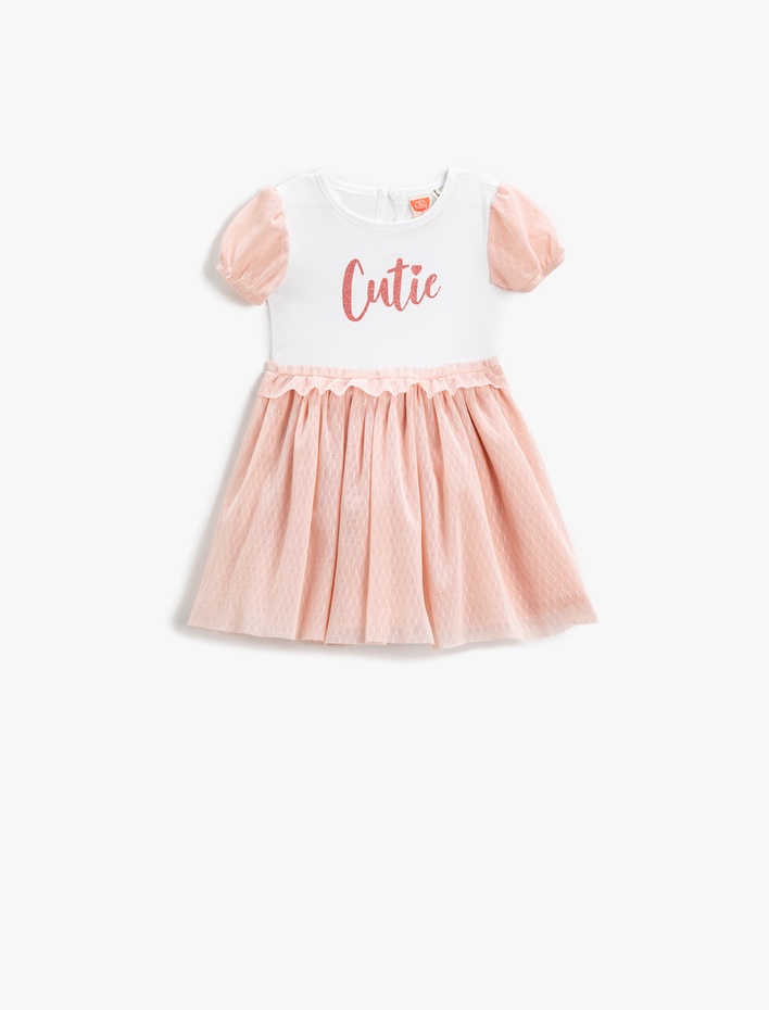 Kız Bebek Elbise Tül Balon Kollu Baskılı