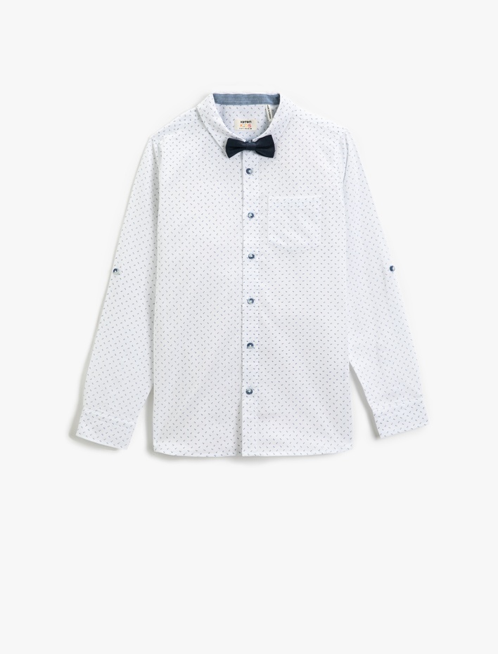 Erkek Çocuk Baskılı Papyonlu Uzun Kollu Gömlek Pamuklu