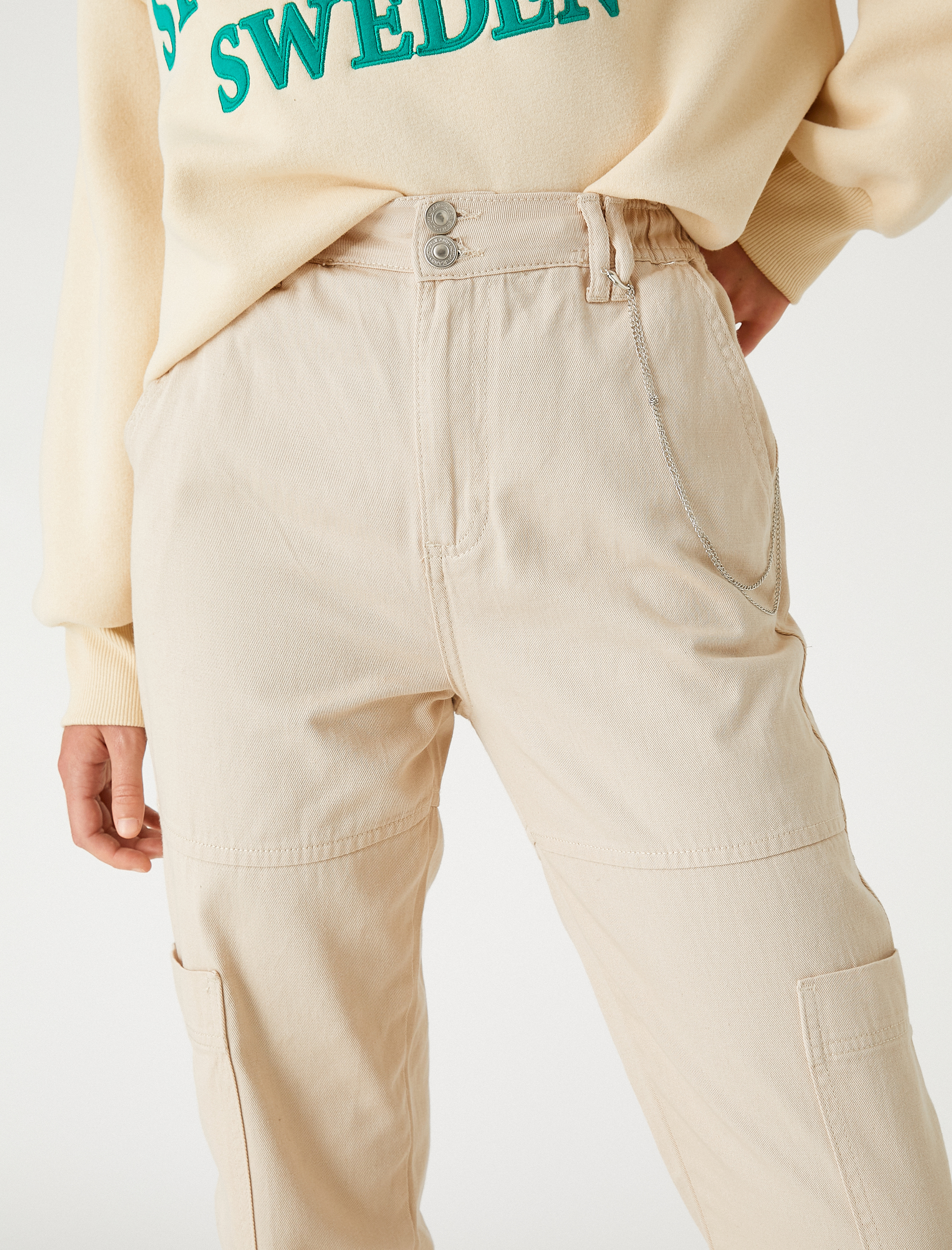   Kot Pantolon Beli Lastikli Rahat Kesim Yüksek Bel