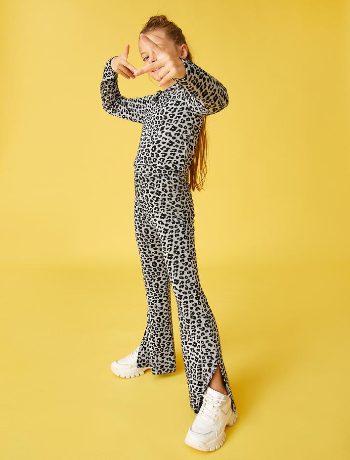 Kız Çocuk İspanyol Paça Pantolon Yırtmaç Detaylı