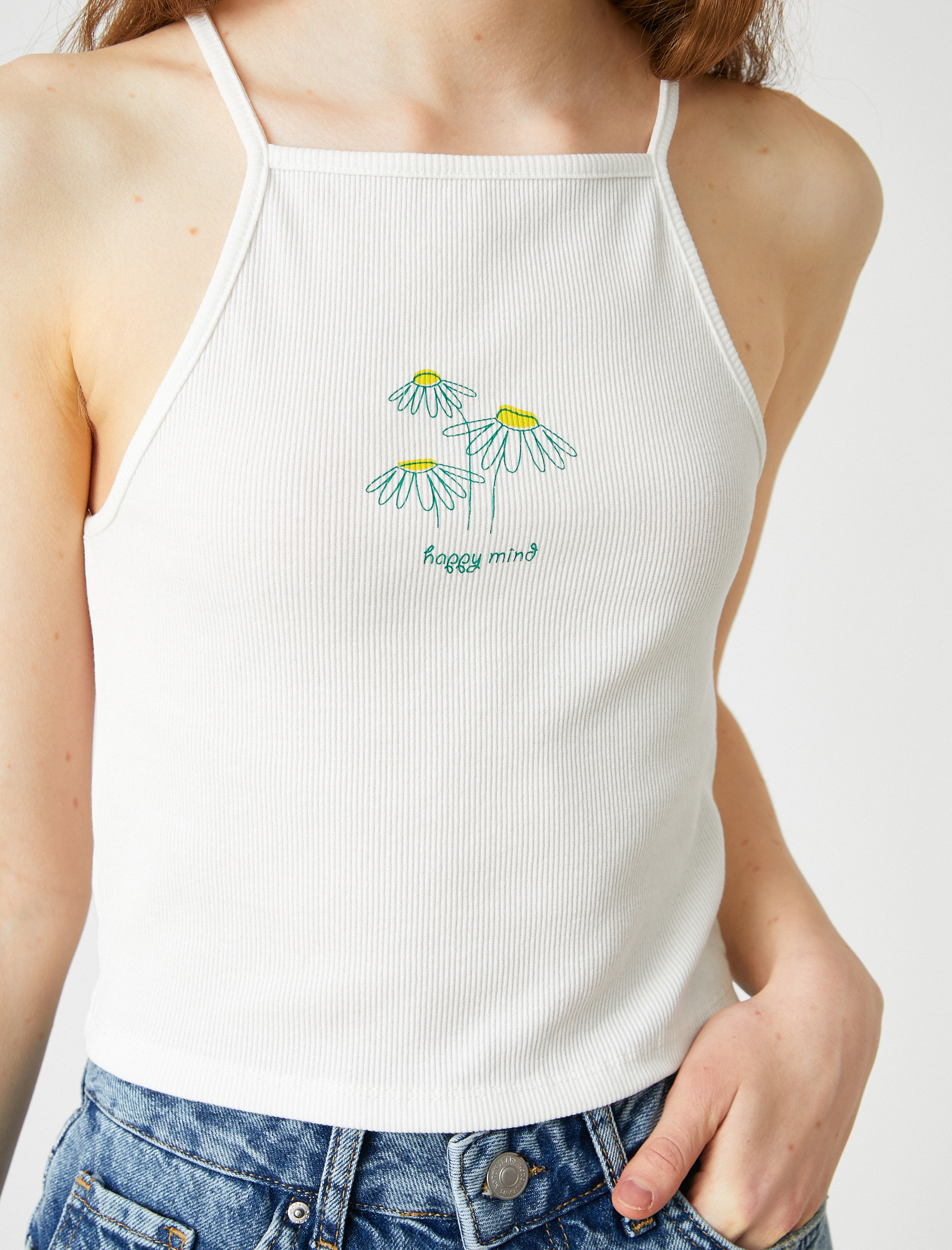   Halter Yaka Çiçek Baskılı Atlet