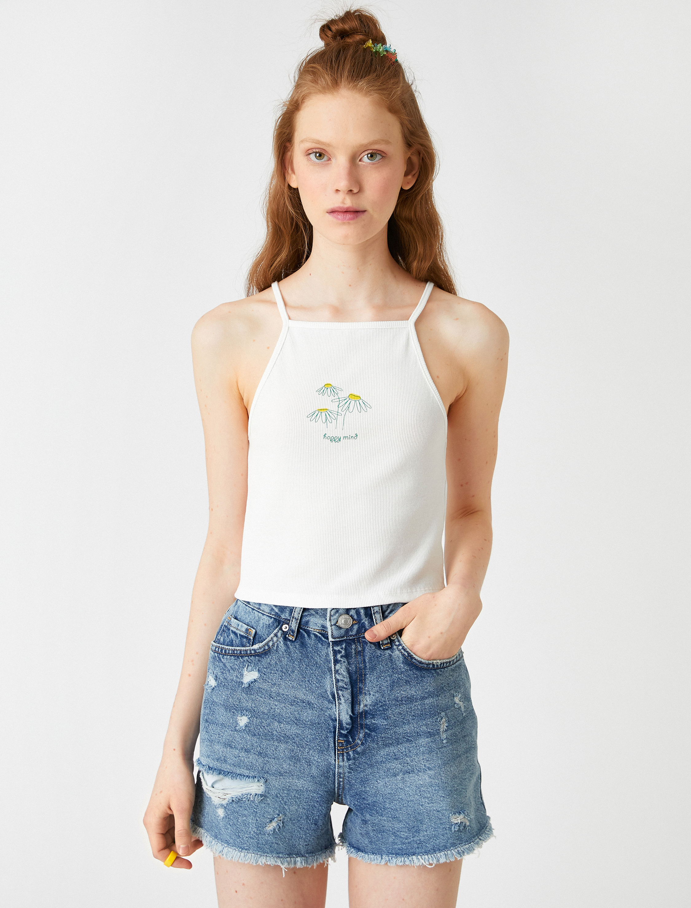   Halter Yaka Çiçek Baskılı Atlet