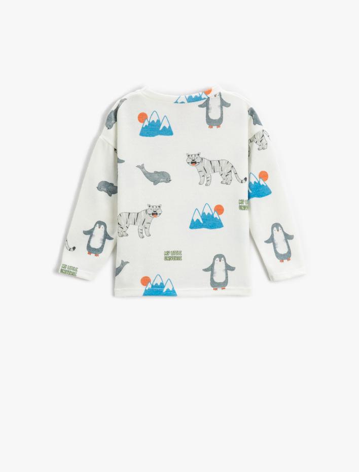 Erkek Bebek Hayvan Grafik Baskılı Tişört Uzun Kollu