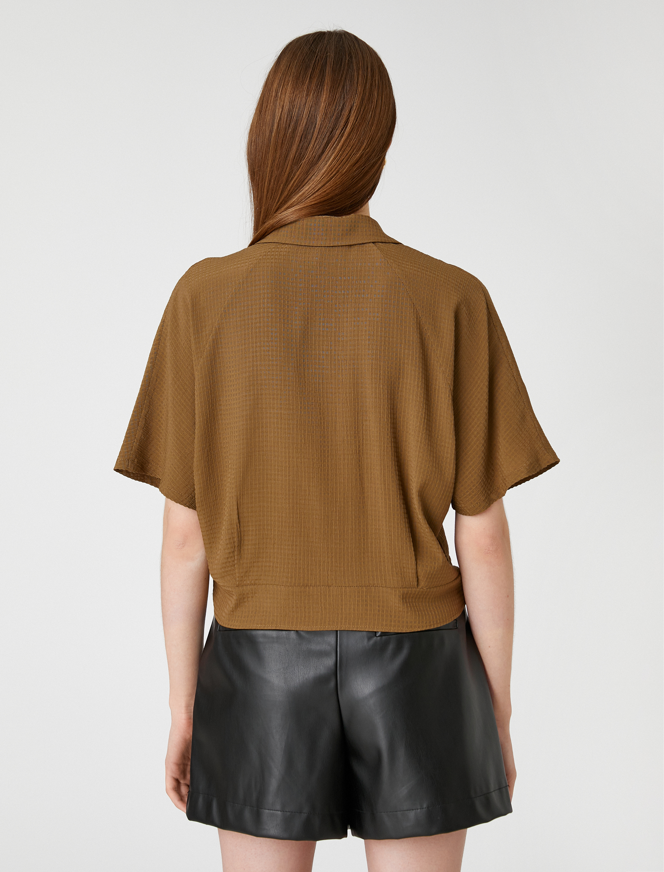   Crop Gömlek Bağlama Detaylı Kısa Kollu